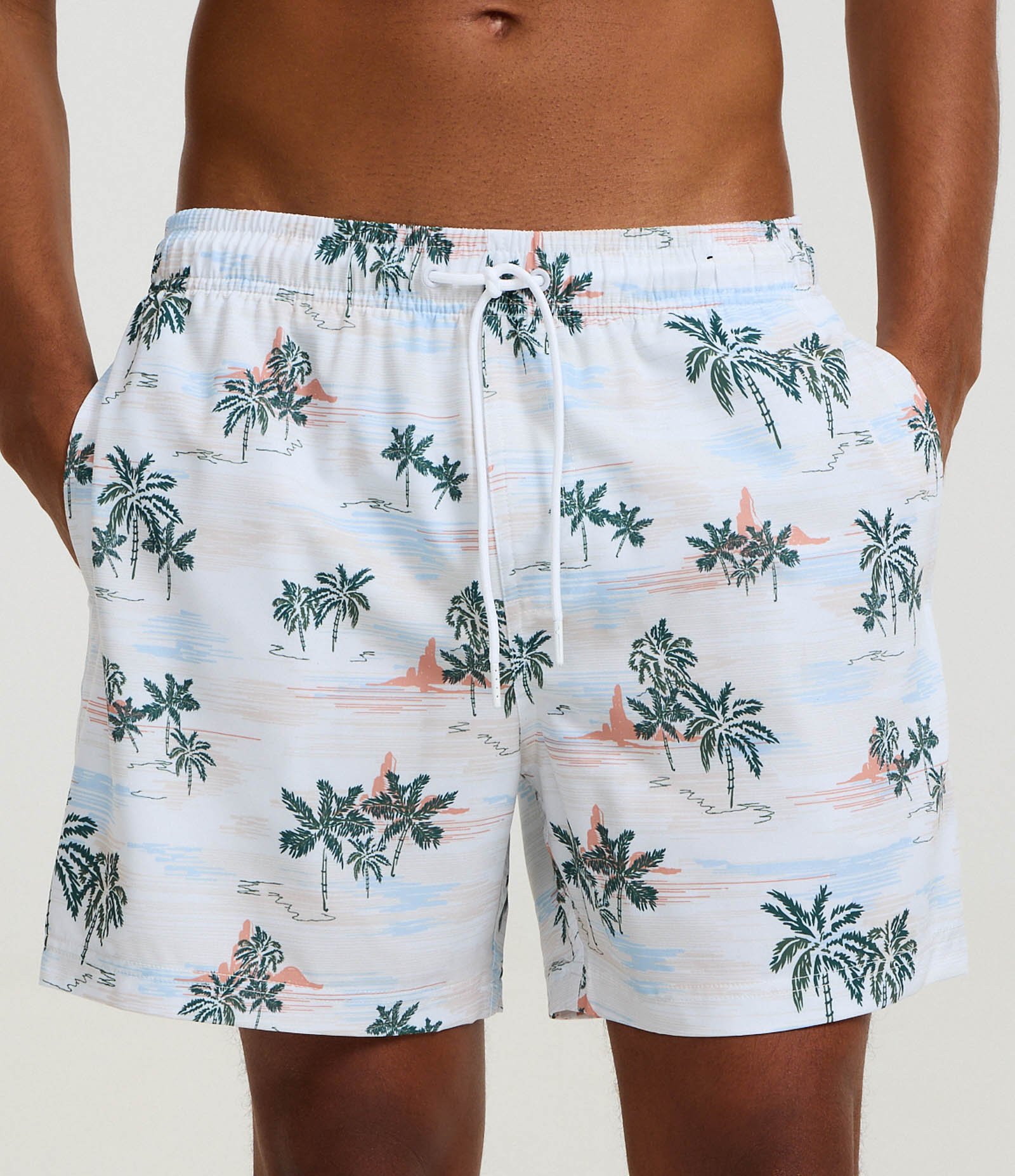 Bermuda de Banho em Microfibra com Estampa de Coqueiros Branco 2