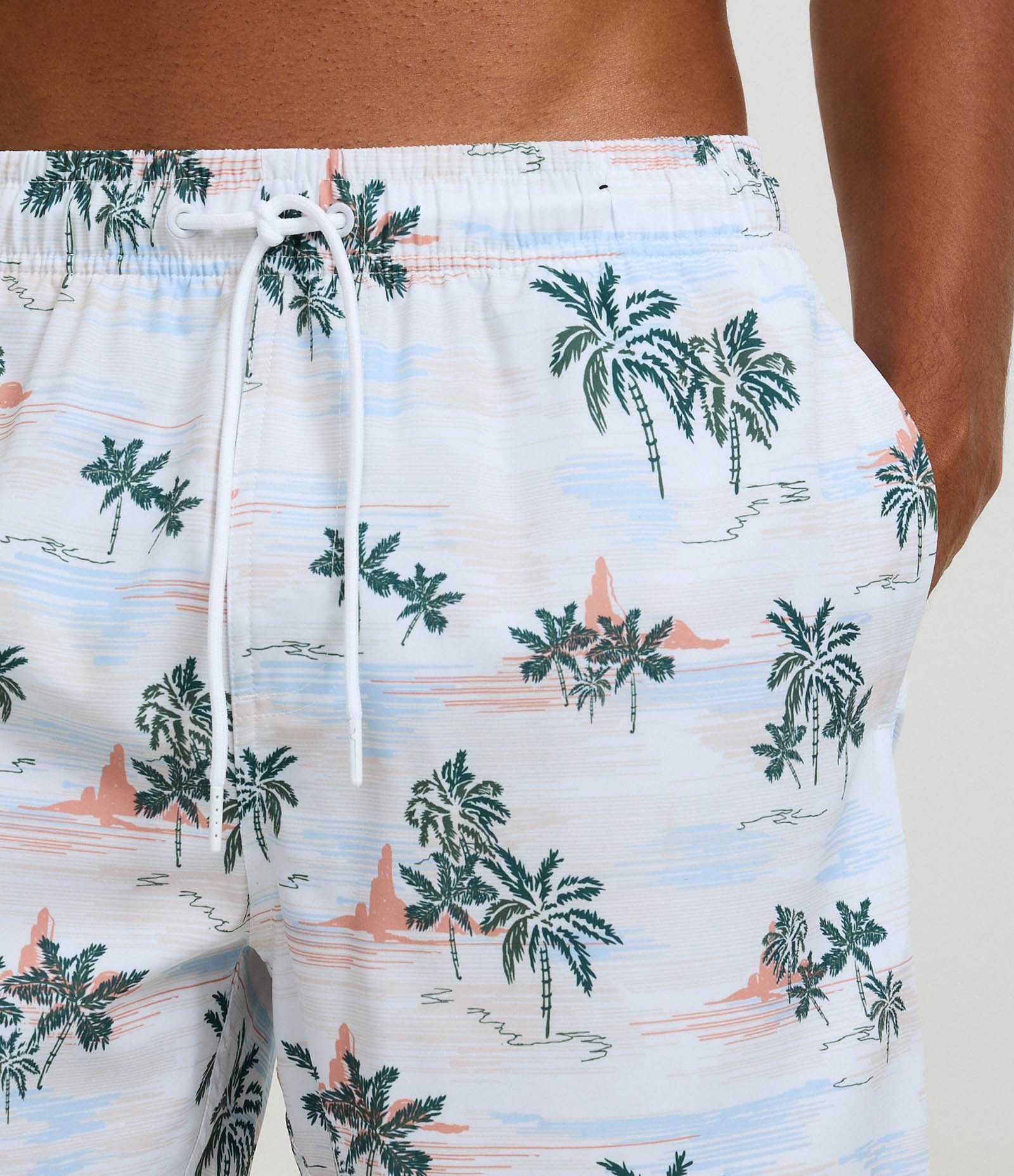 Bermuda de Banho em Microfibra com Estampa de Coqueiros Branco 3