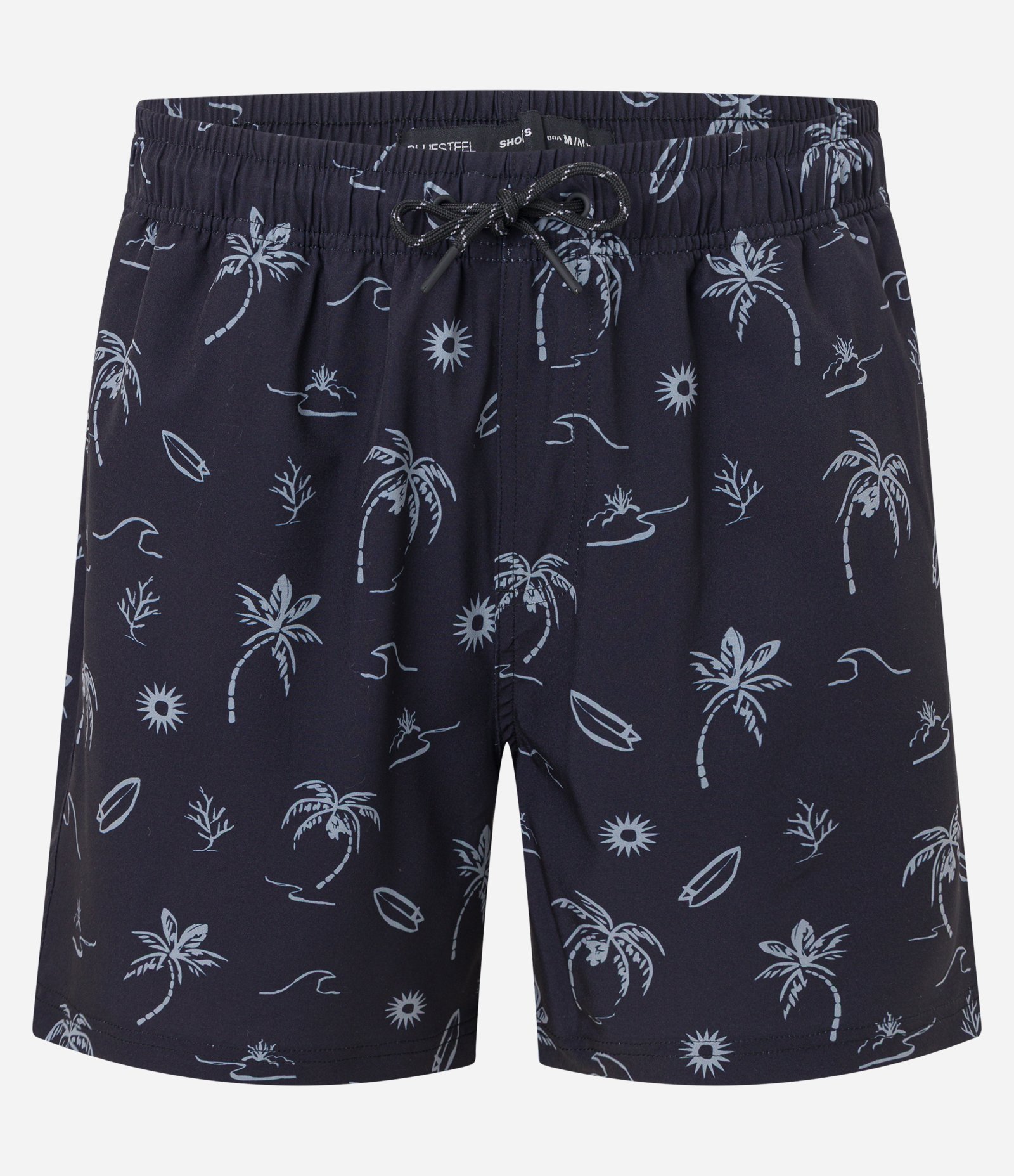 Bermuda de Banho com Estampa de Coqueiros e onda Preto 4