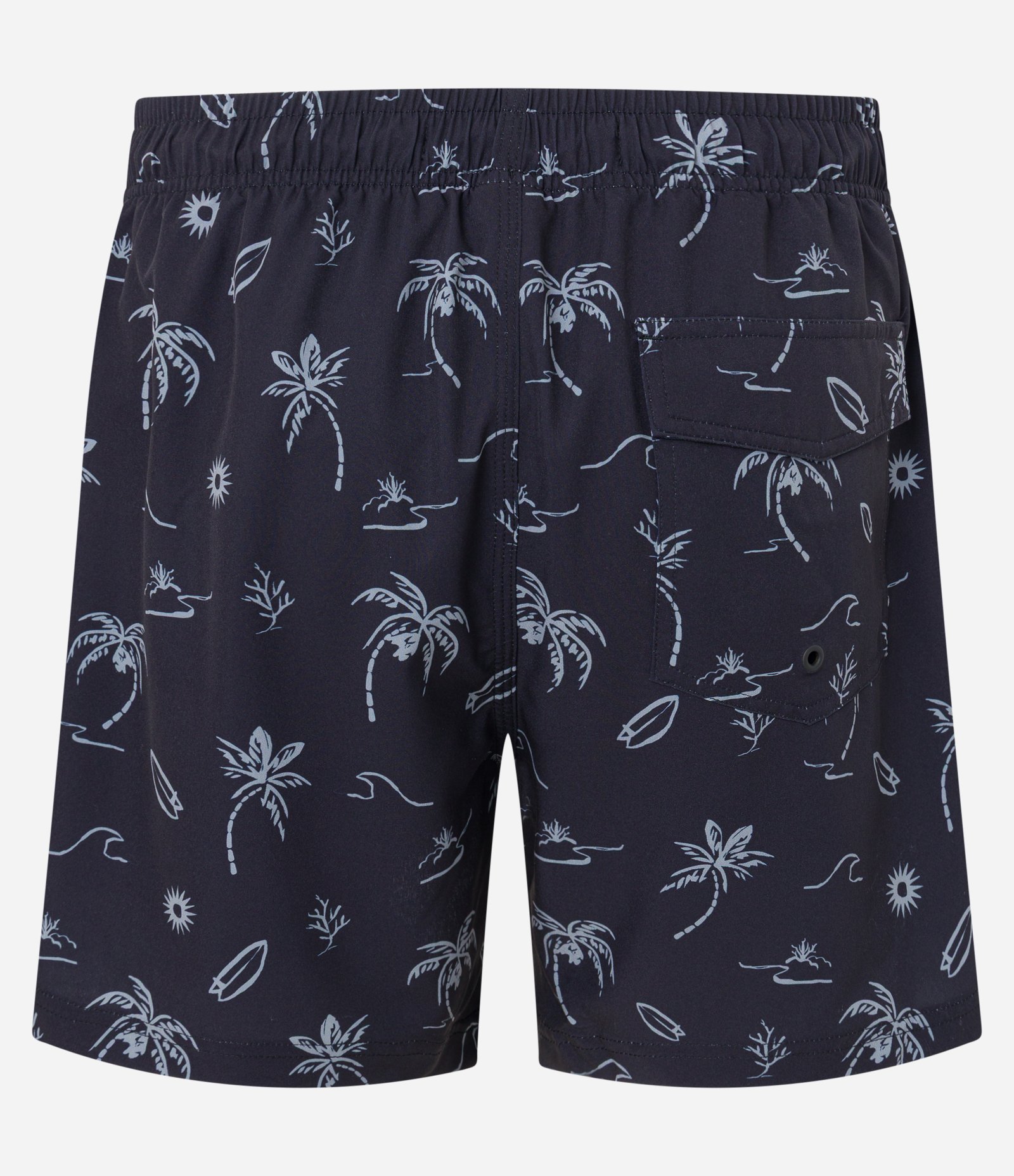 Bermuda de Banho com Estampa de Coqueiros e onda Preto 5
