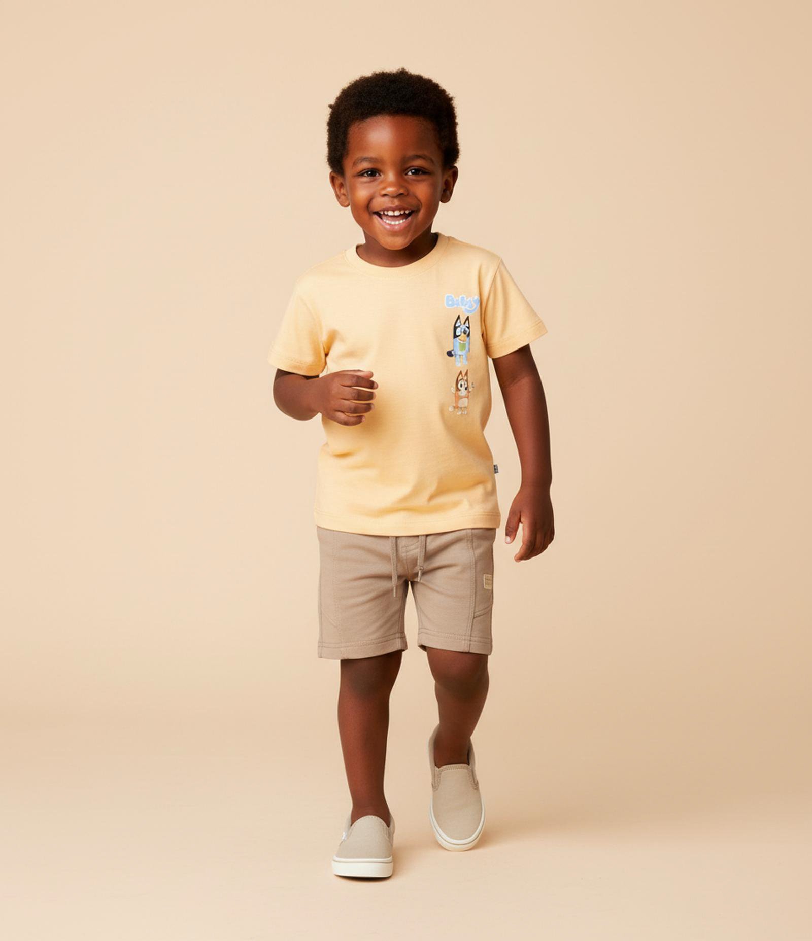 Camiseta Infantil Estampa Frente e Costas Bluey e Bingo - Tam 2 a 6 Anos Amarelo 1