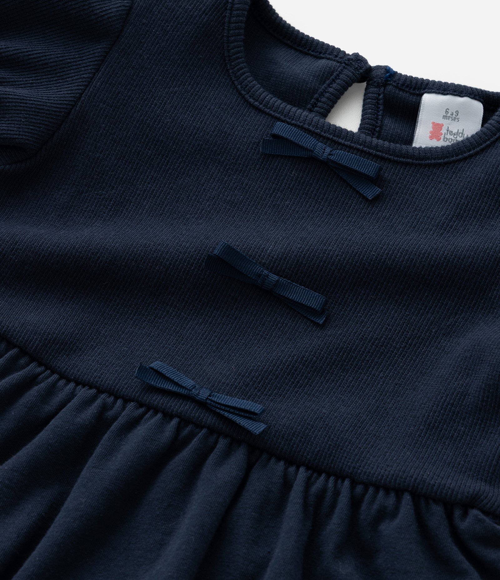 Vestido Infantil Balonê com Aplicação de Lacinhos - Tam 0 a 18 Meses Azul 7