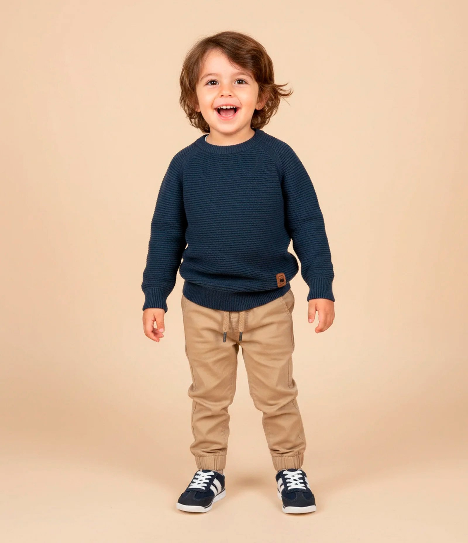 Suéter Infantil em Tricô Texturizado e Manga Raglan - Tam 1 a 4 Anos Azul Marinho 1
