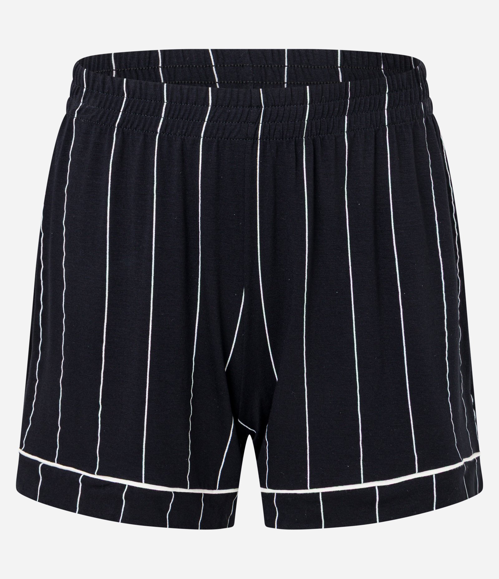 Pijama Short Doll em Viscolycra Listrada com Vieses Contrastantes Preto 8