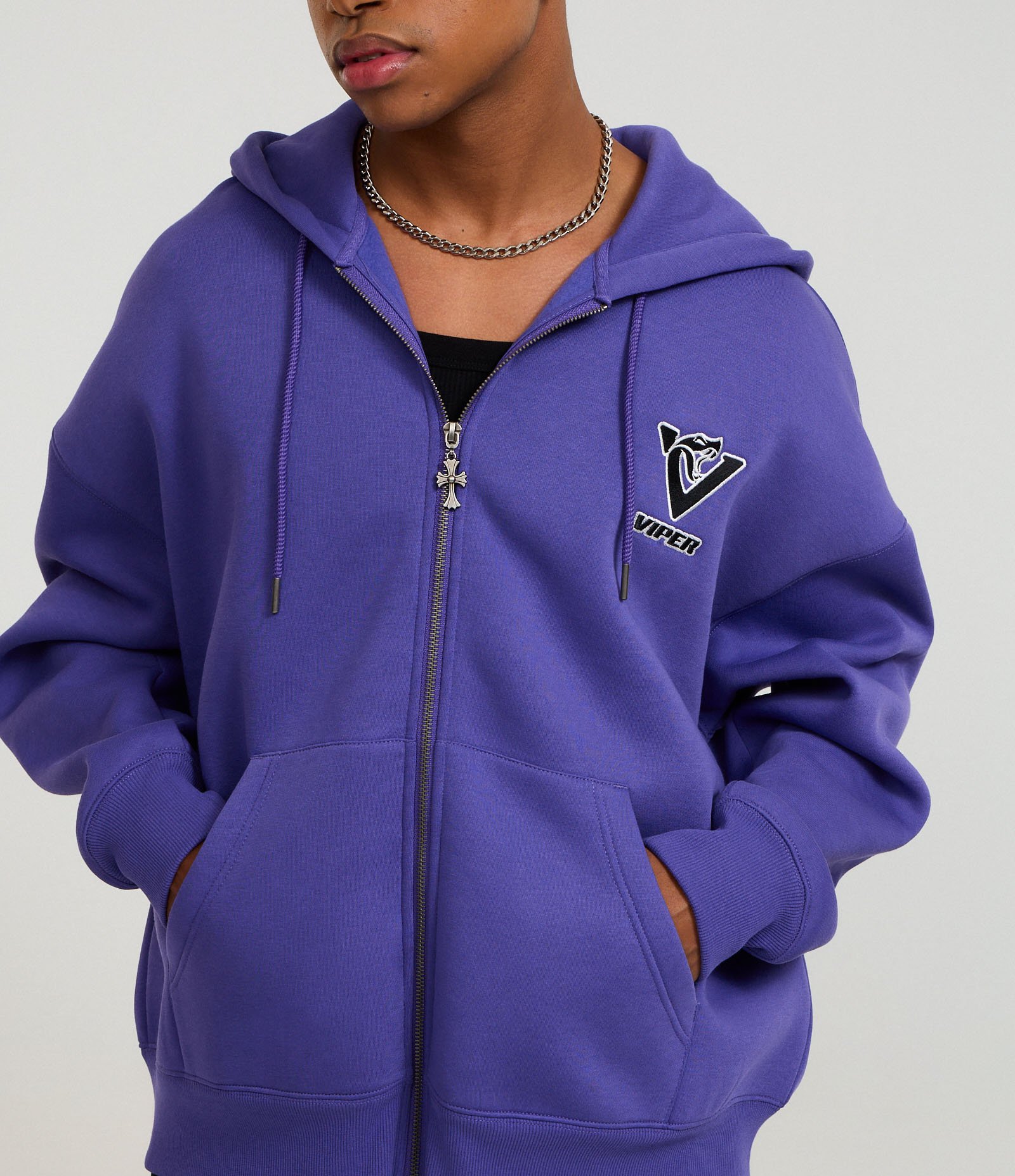 Casaco em Moletom com Felpa Aberto Com Ziper e Estampa Lettering Viper Chaos Roxo 4