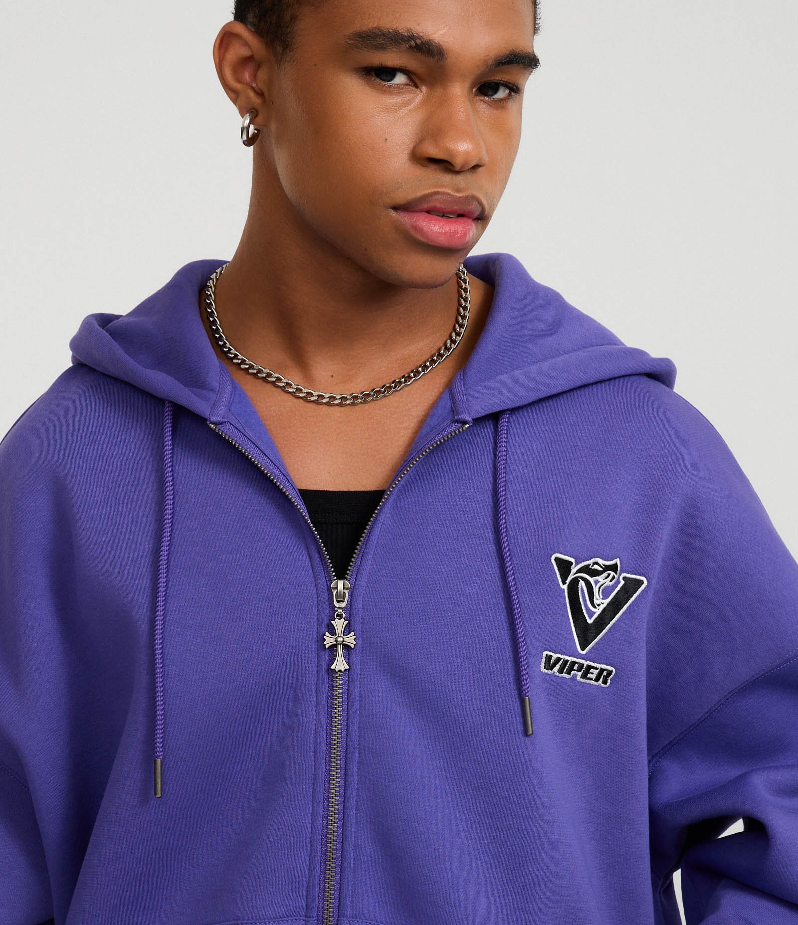 Casaco em Moletom com Felpa Aberto Com Ziper e Estampa Lettering Viper Chaos Roxo 5