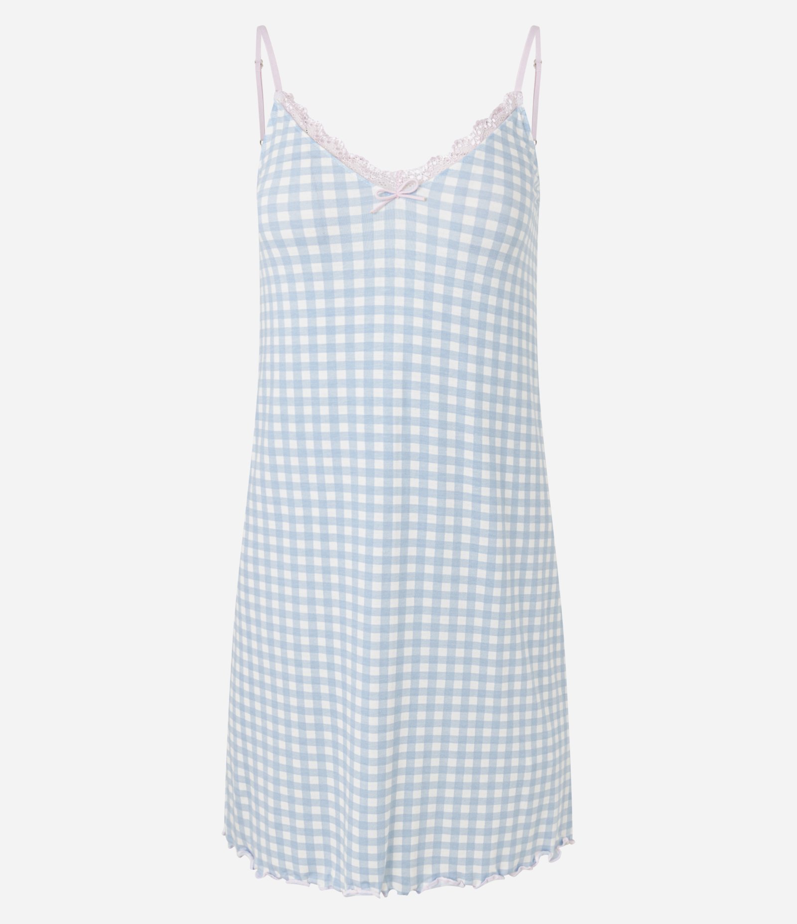 Camisola em Viscolycra com Alcinha e Estampa Xadrez Vichy Azul 1