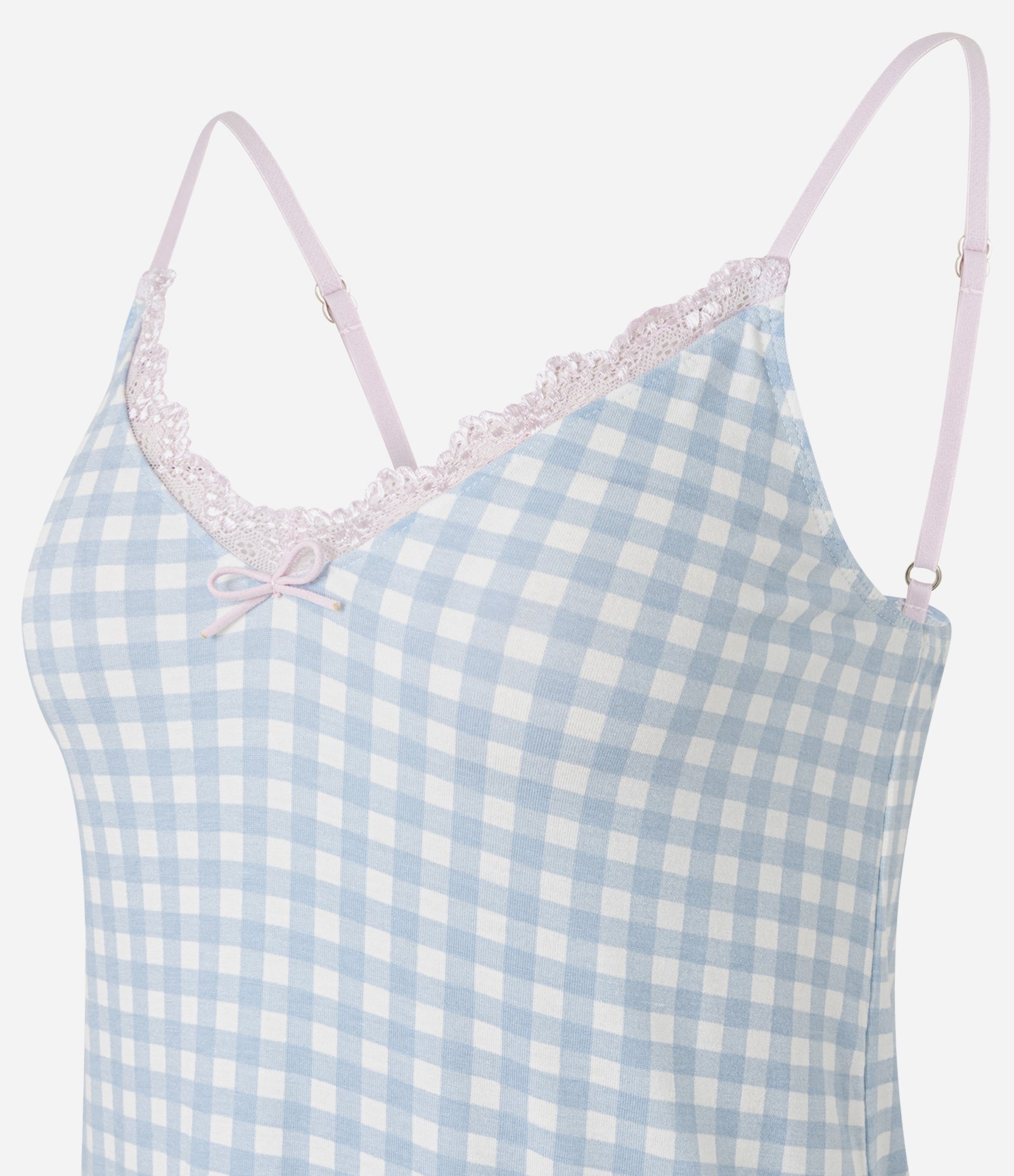 Camisola em Viscolycra com Alcinha e Estampa Xadrez Vichy Azul 2