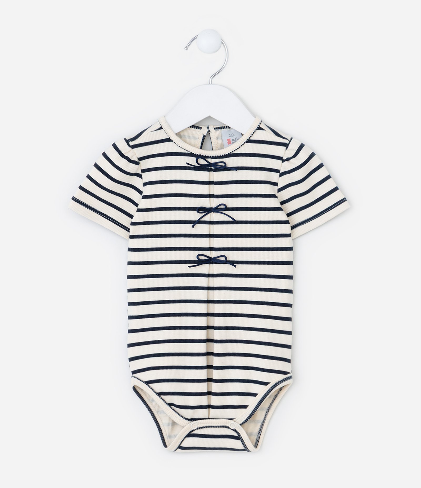 Body Infantil com Estampa Listrada e Lacinhos - Tam 0 a 18 Meses Branco/Preto 1