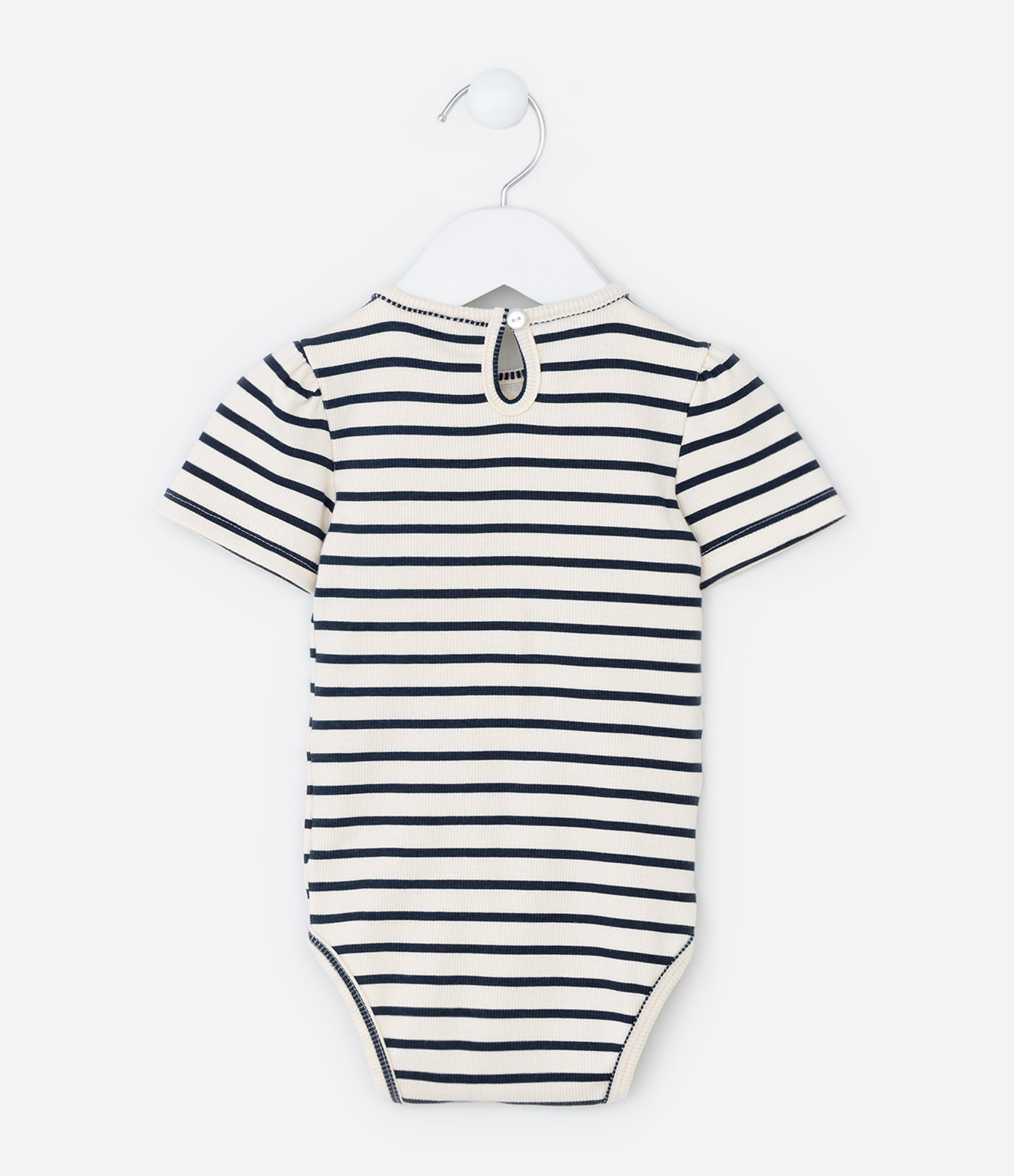 Body Infantil com Estampa Listrada e Lacinhos - Tam 0 a 18 Meses Branco/Preto 2