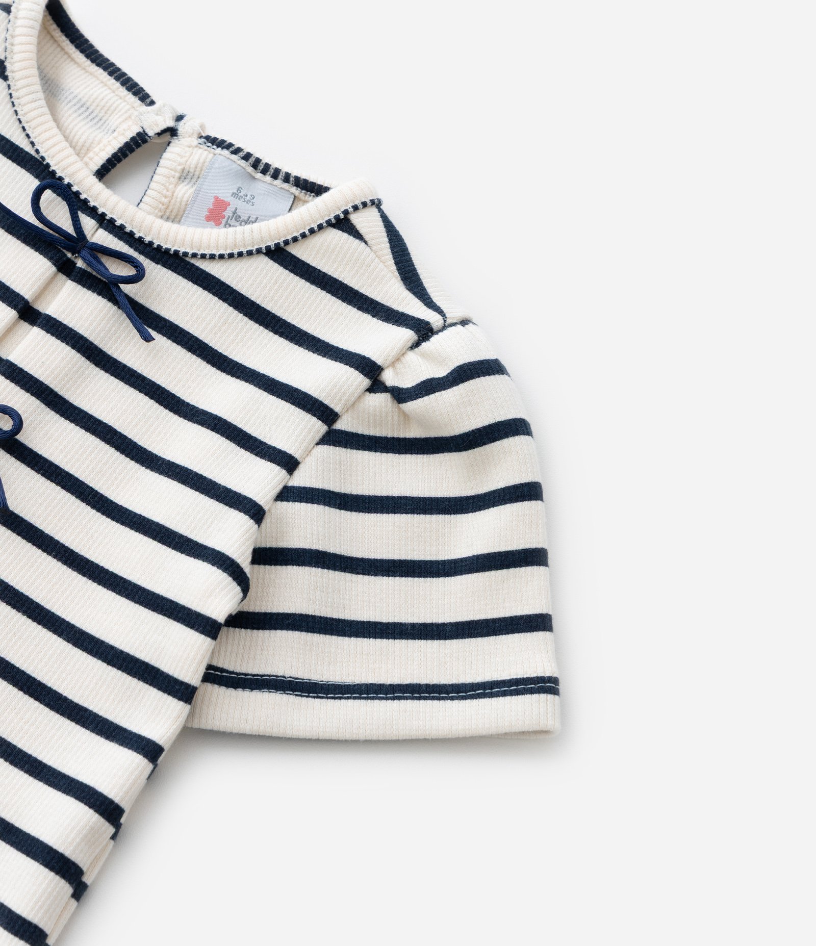 Body Infantil com Estampa Listrada e Lacinhos - Tam 0 a 18 Meses Branco/Preto 3