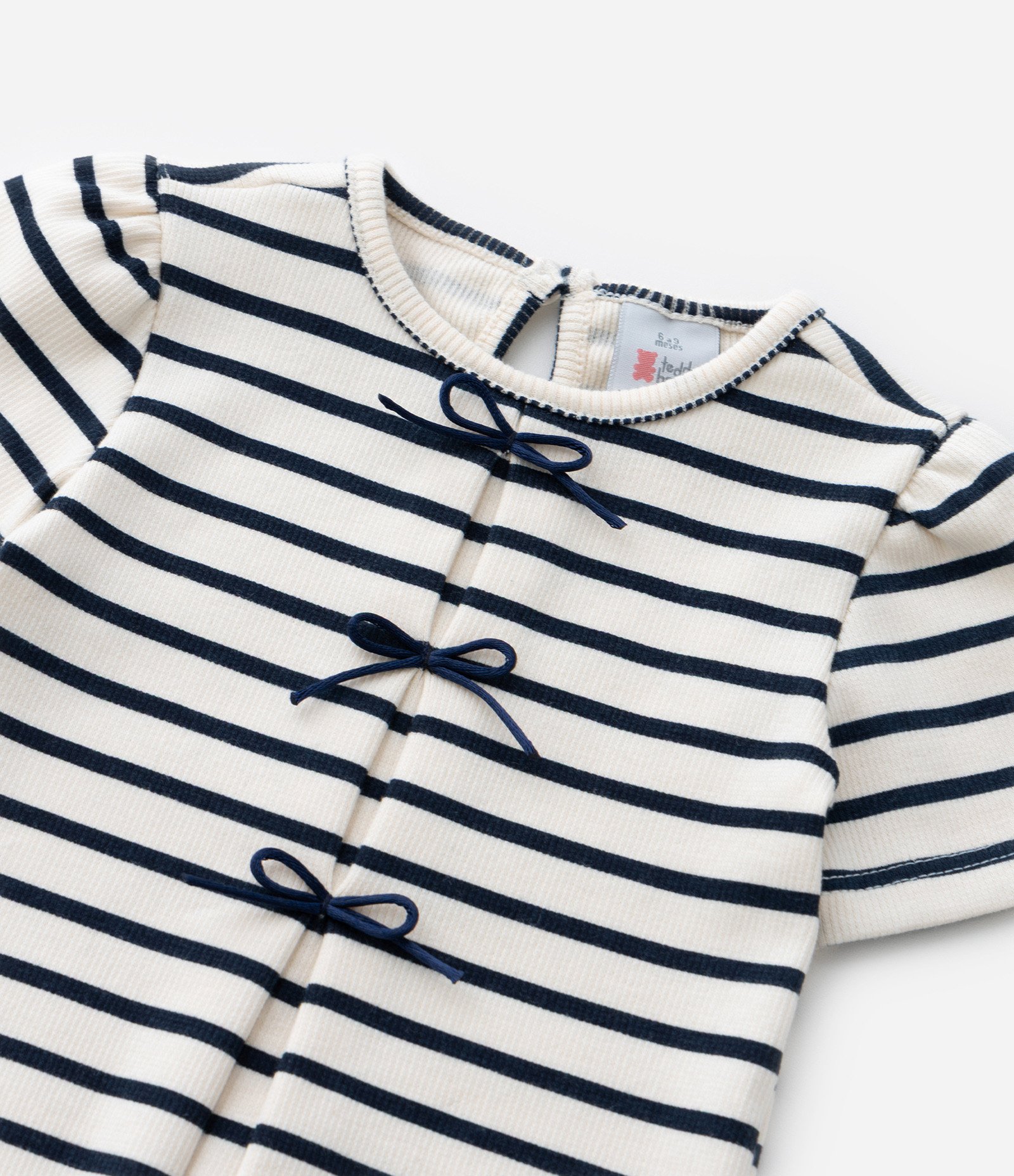 Body Infantil com Estampa Listrada e Lacinhos - Tam 0 a 18 Meses Branco/Preto 7