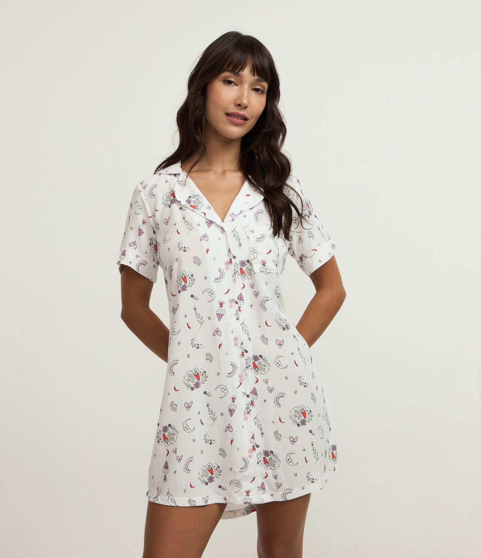 Camisola Americana em Viscose com Estampa Mística Branco 1