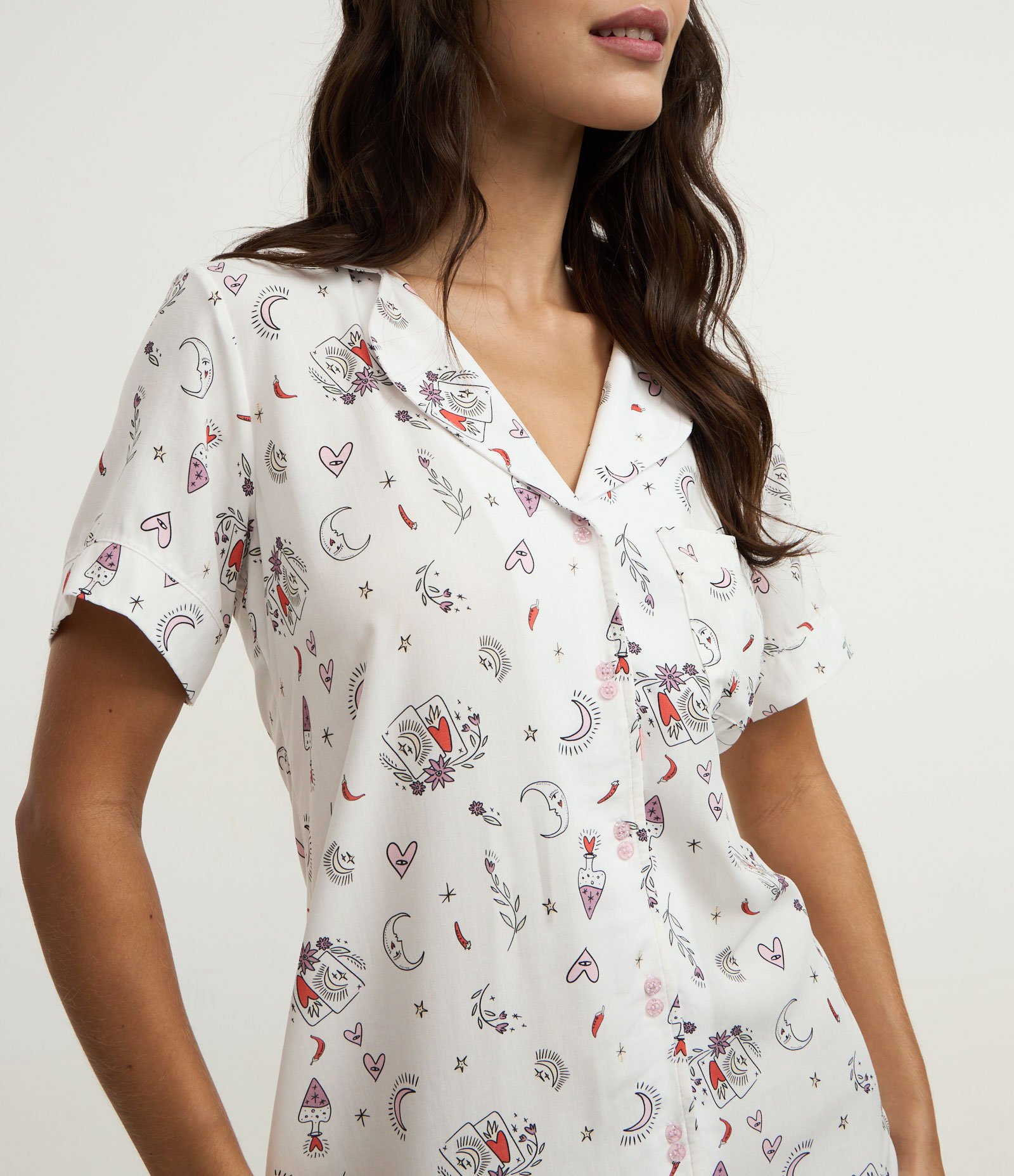 Camisola Americana em Viscose com Estampa Mística Branco 2