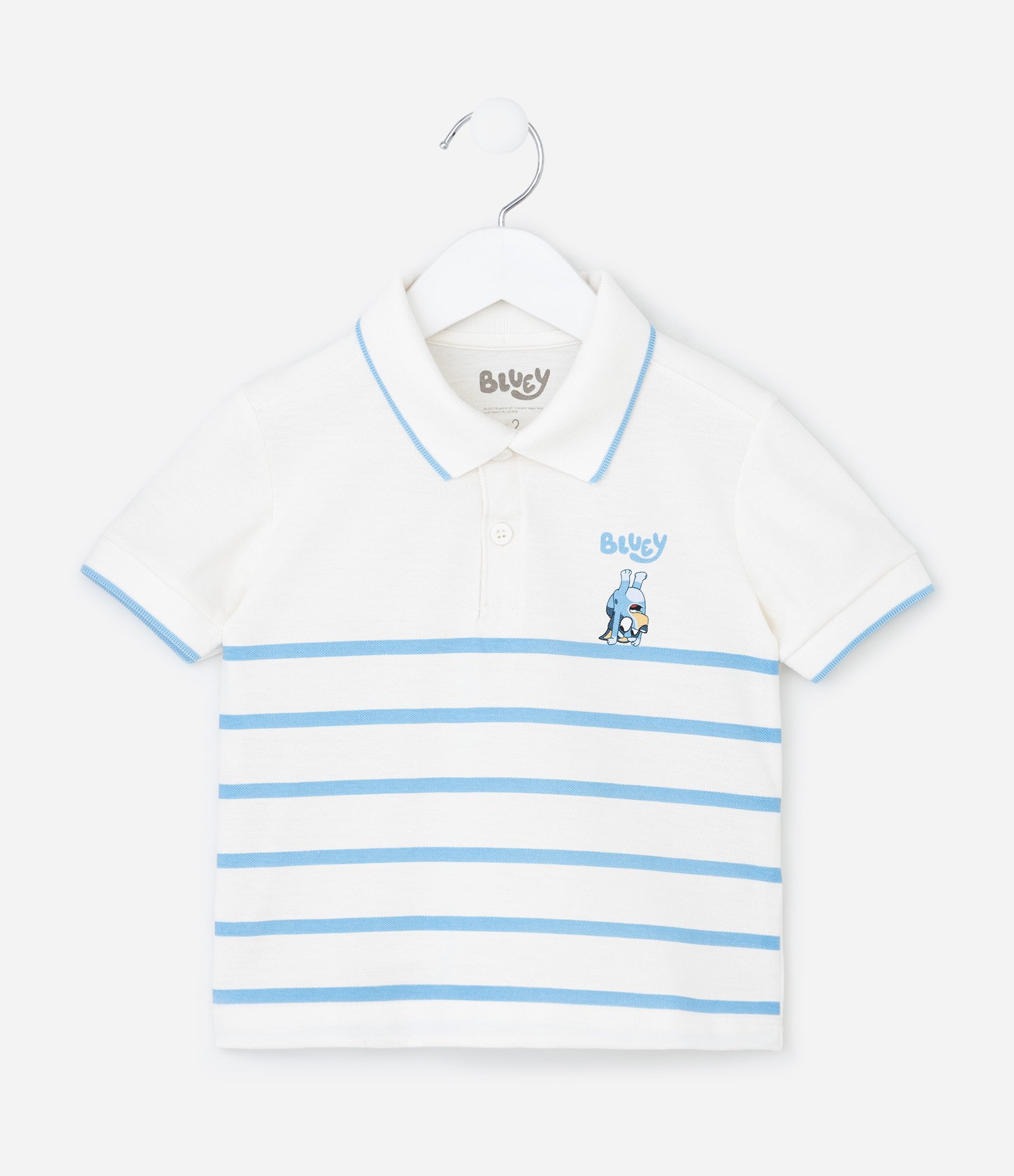 Camiseta Polo Infantil em Piquet com Estampa de Listras Bluey - Tam 2 a 6 Anos Branco 2