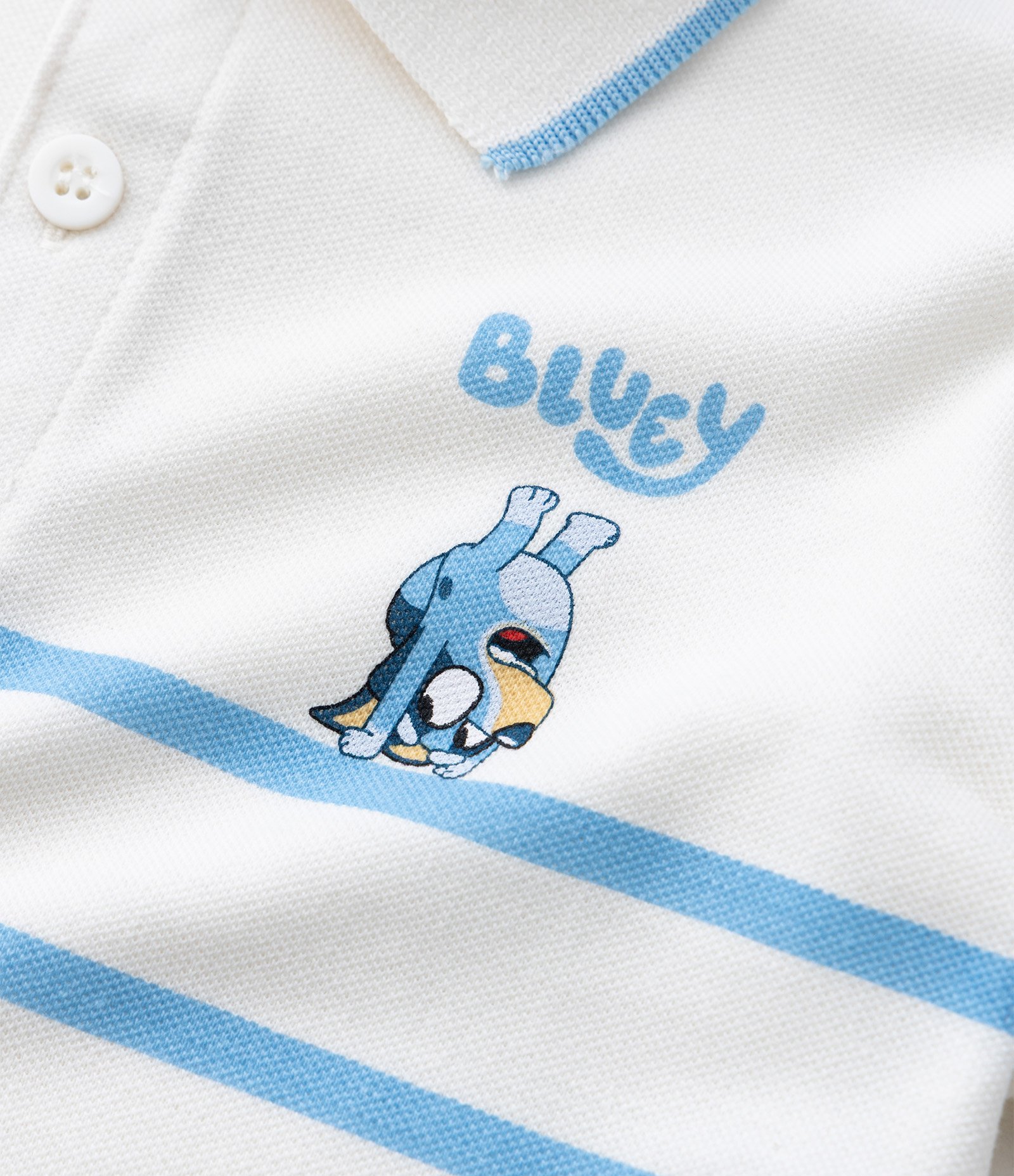 Camiseta Polo Infantil em Piquet com Estampa de Listras Bluey - Tam 2 a 6 Anos Branco 7