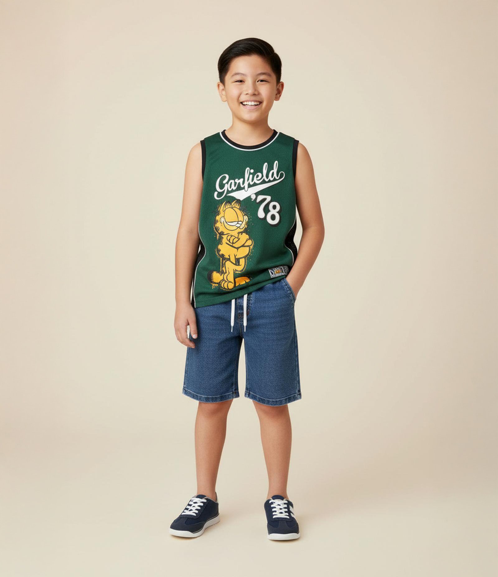 Regata Infantil com Tecnologia Dry Estampa Garfield - Tam 5 a 14 Anos Verde 1