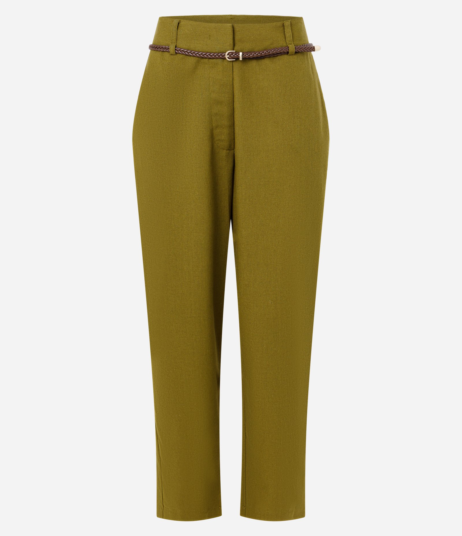 Calça Cenoura em Viscolinho com Cinto Verde 5