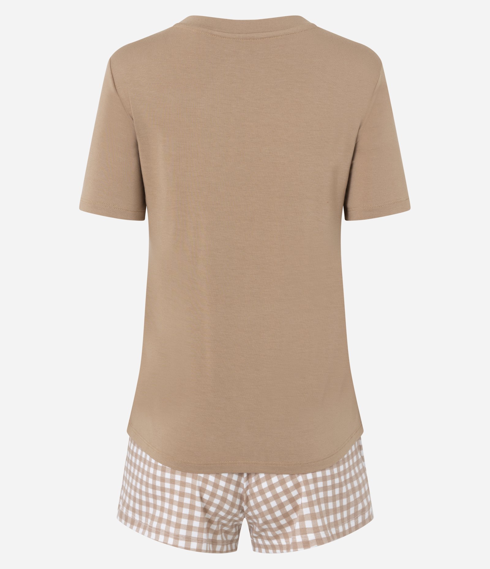 Pijama Short Doll em Viscose com Estampa Snoopy e Short Xadrez Bege 5