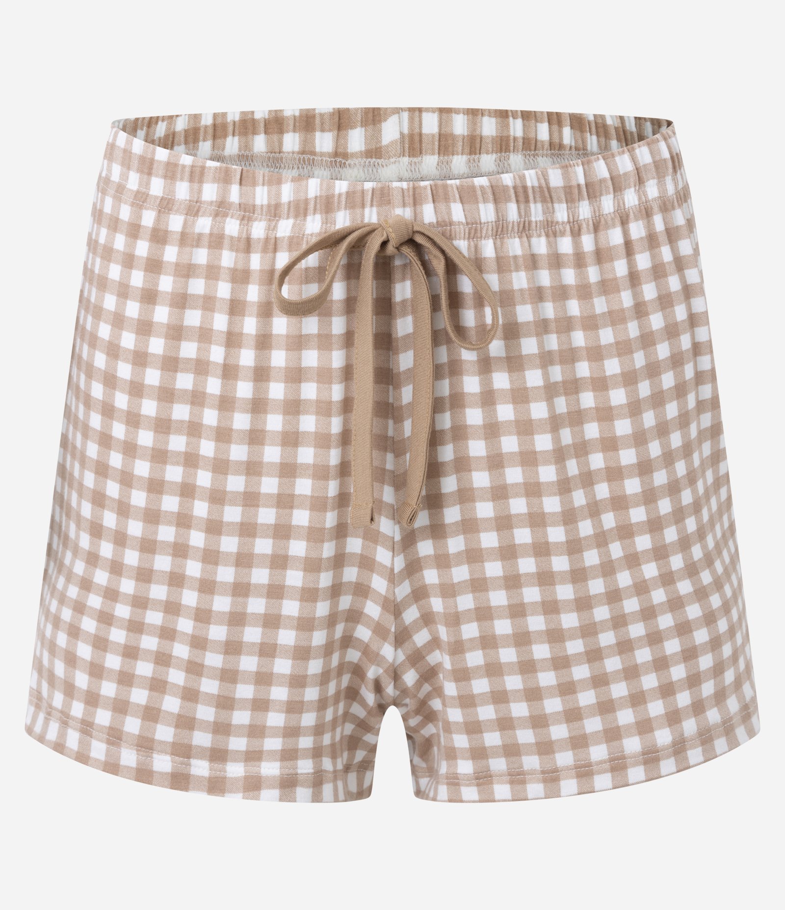 Pijama Short Doll em Viscose com Estampa Snoopy e Short Xadrez Bege 6