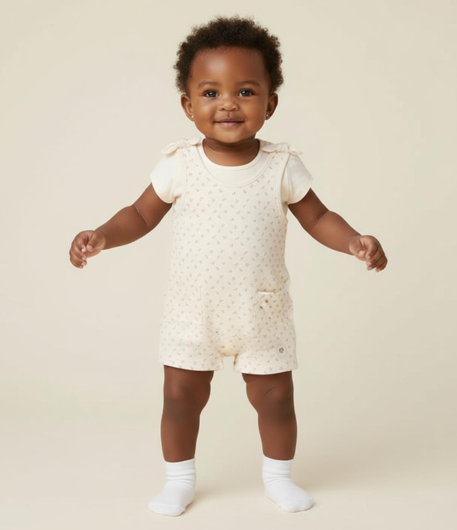 Conjunto Infantil em Cotton com Estampa de Flores - Tam 0 a 18 Meses Bege 1