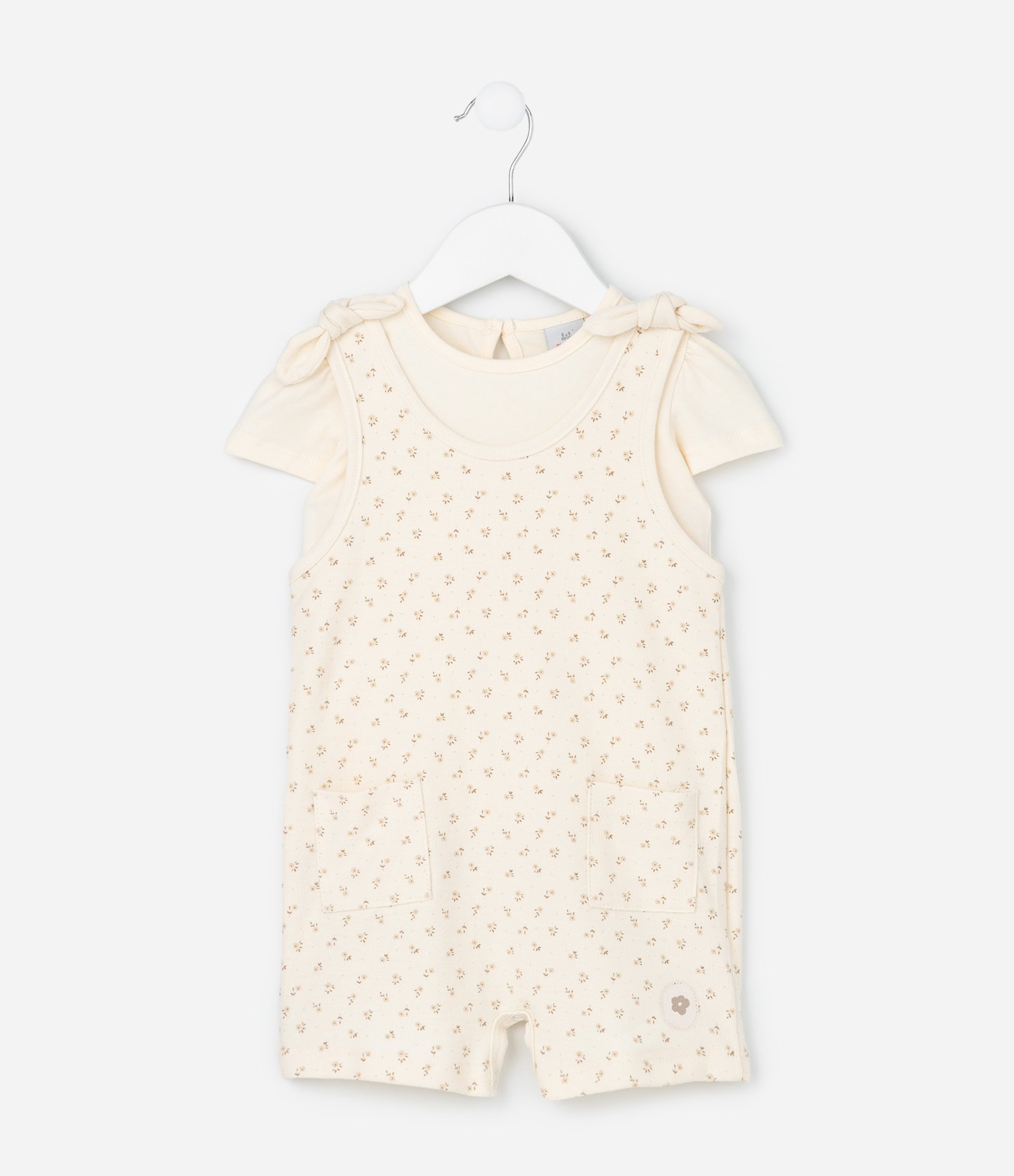 Conjunto Infantil em Cotton com Estampa de Flores - Tam 0 a 18 Meses Bege 2
