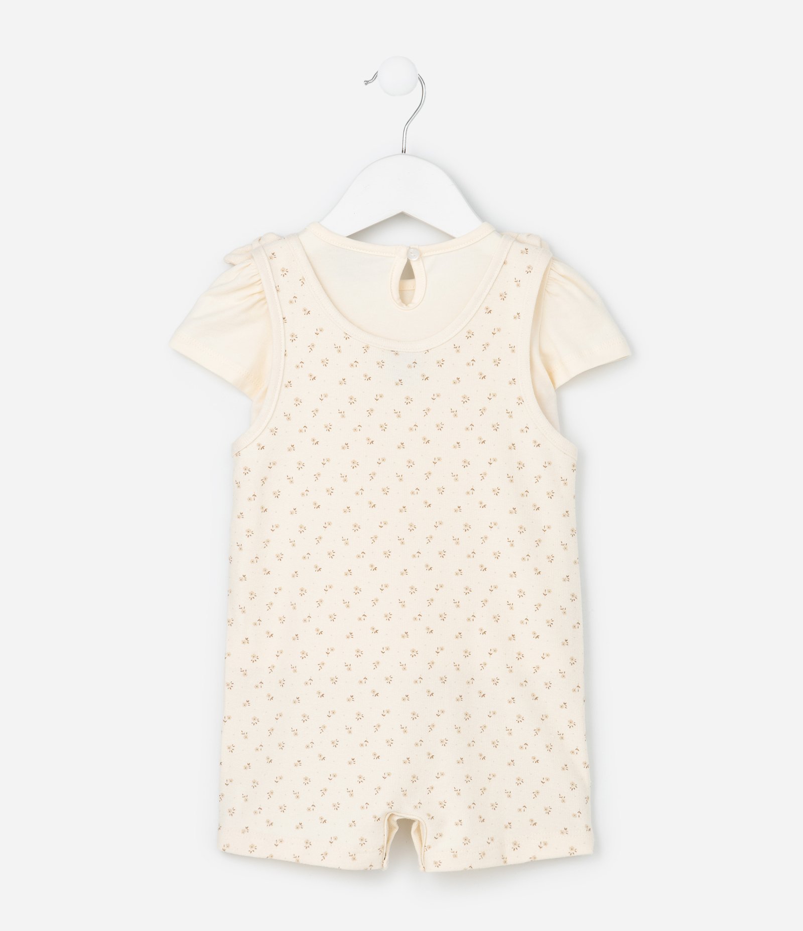 Conjunto Infantil em Cotton com Estampa de Flores - Tam 0 a 18 Meses Bege 3