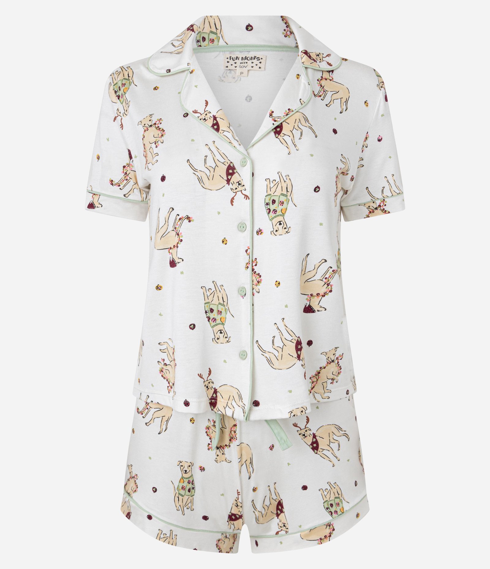Pijama Short Doll Americano em Viscose com Estampa de Cachorrinhos Natalinos Off White 5