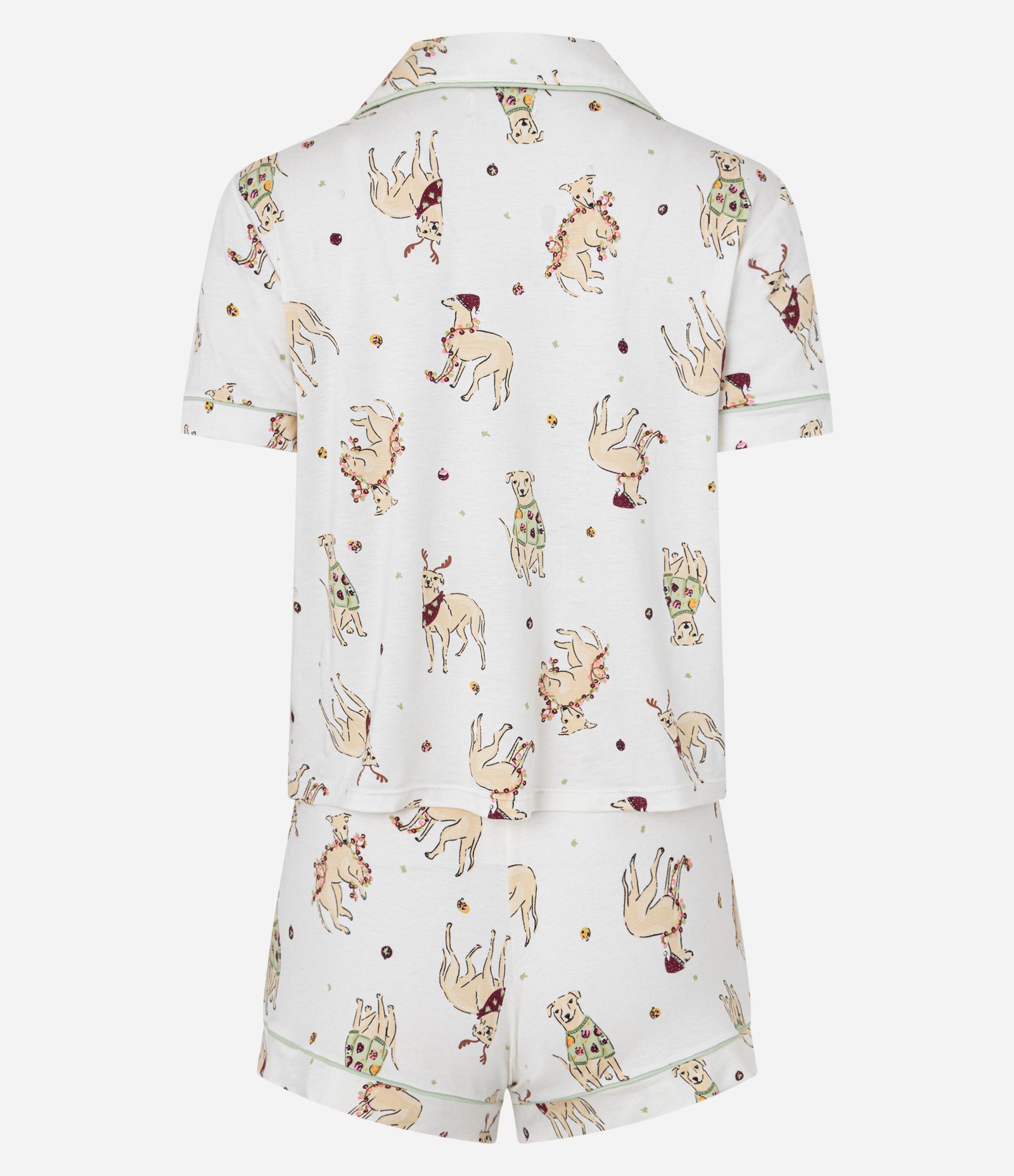 Pijama Short Doll Americano em Viscose com Estampa de Cachorrinhos Natalinos Off White 6