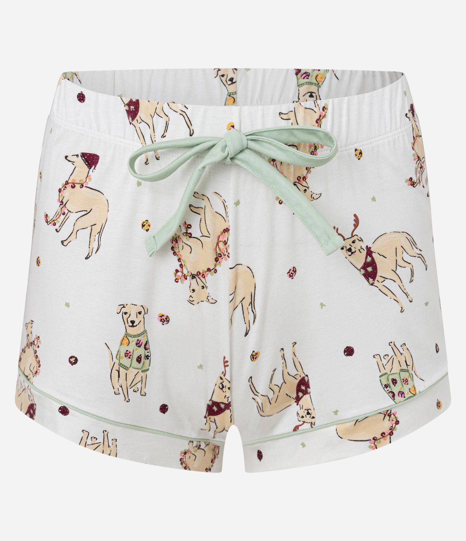 Pijama Short Doll Americano em Viscose com Estampa de Cachorrinhos Natalinos Off White 7