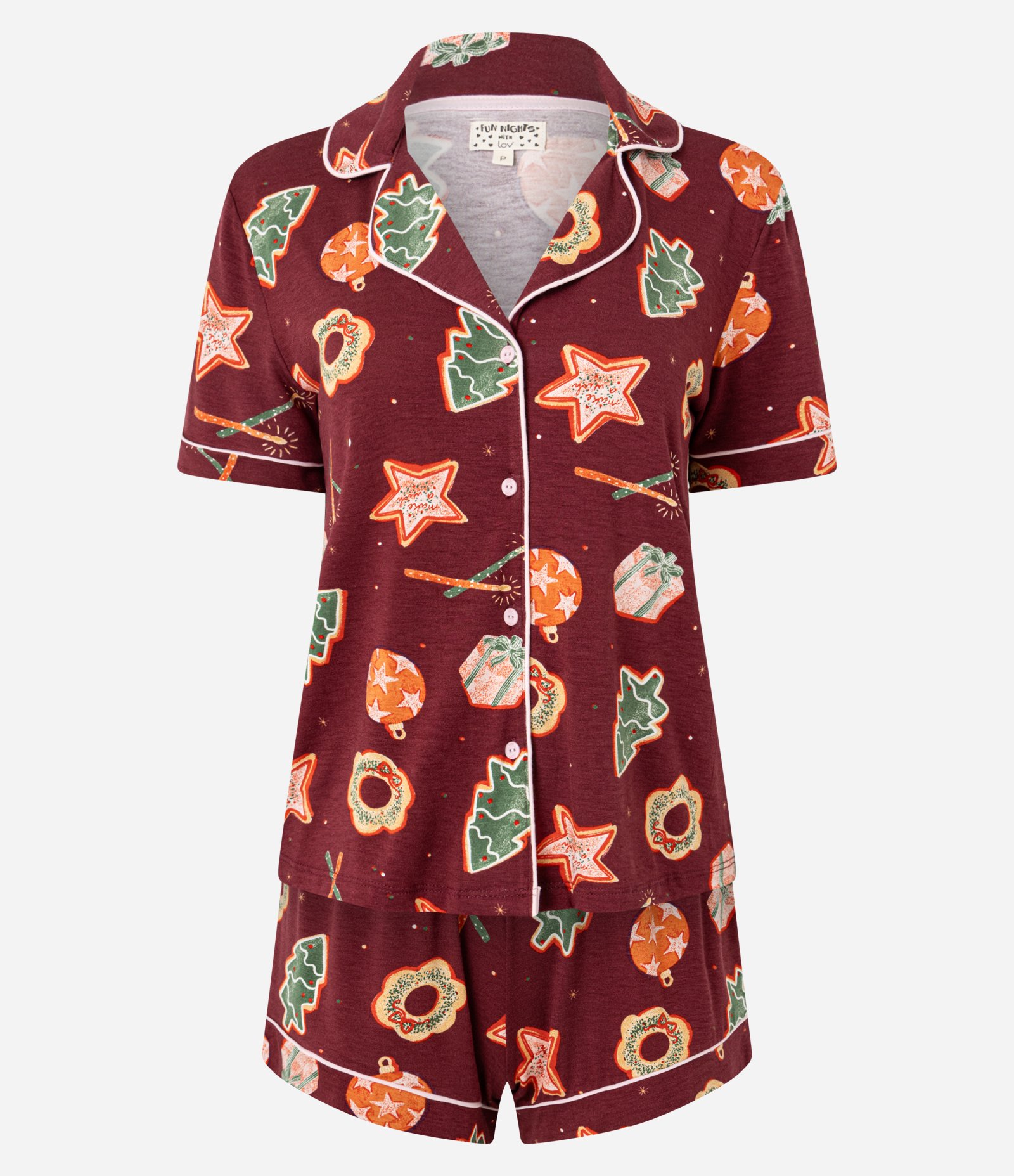 Pijama Americano Short Doll em Viscose com Estampa Natalina Vermelho 4