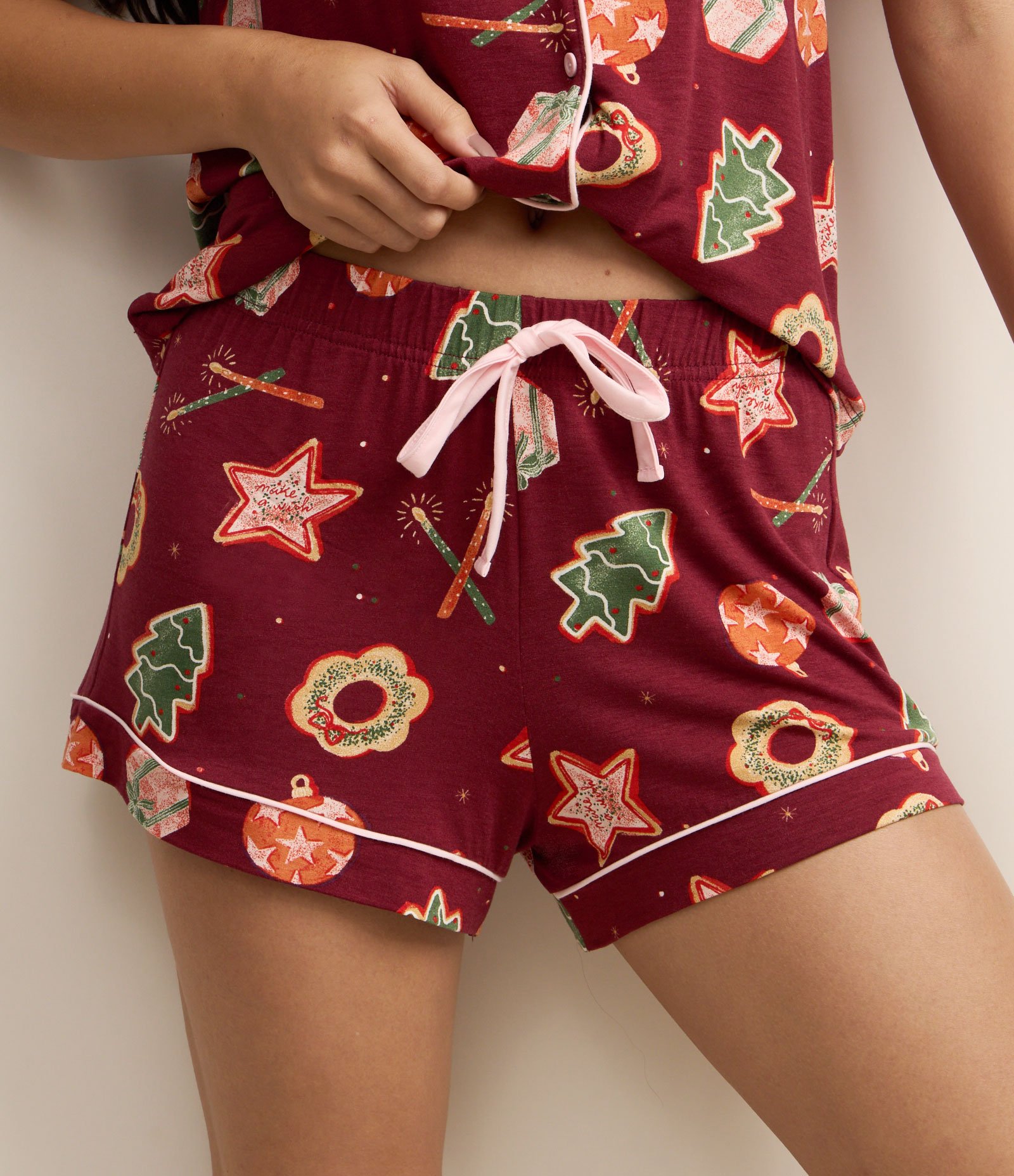 Pijama Americano Short Doll em Viscose com Estampa Natalina Vermelho 3