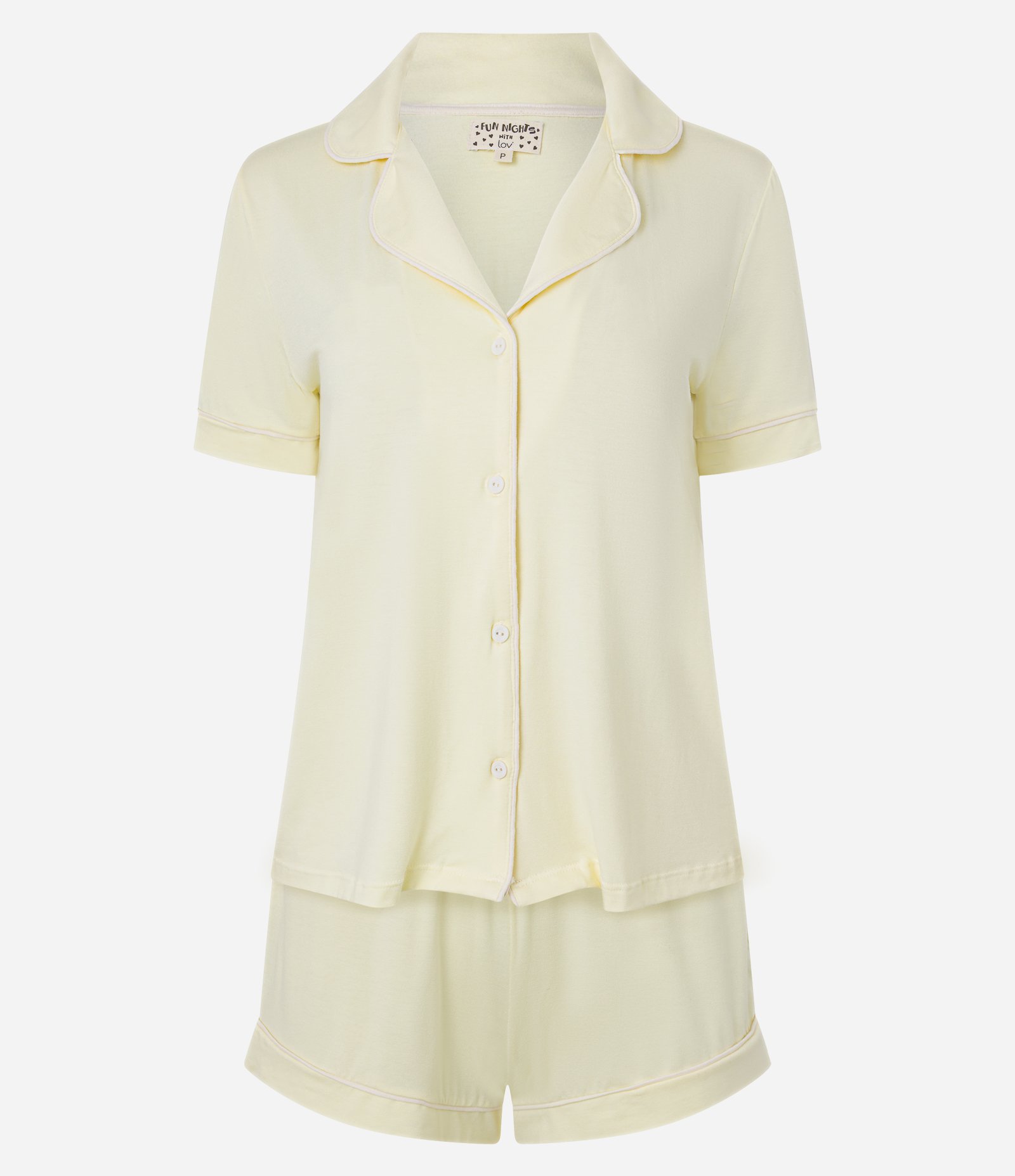 Pijama Short Doll em Viscose com Viés Contrastante Amarelo Manteiga 4