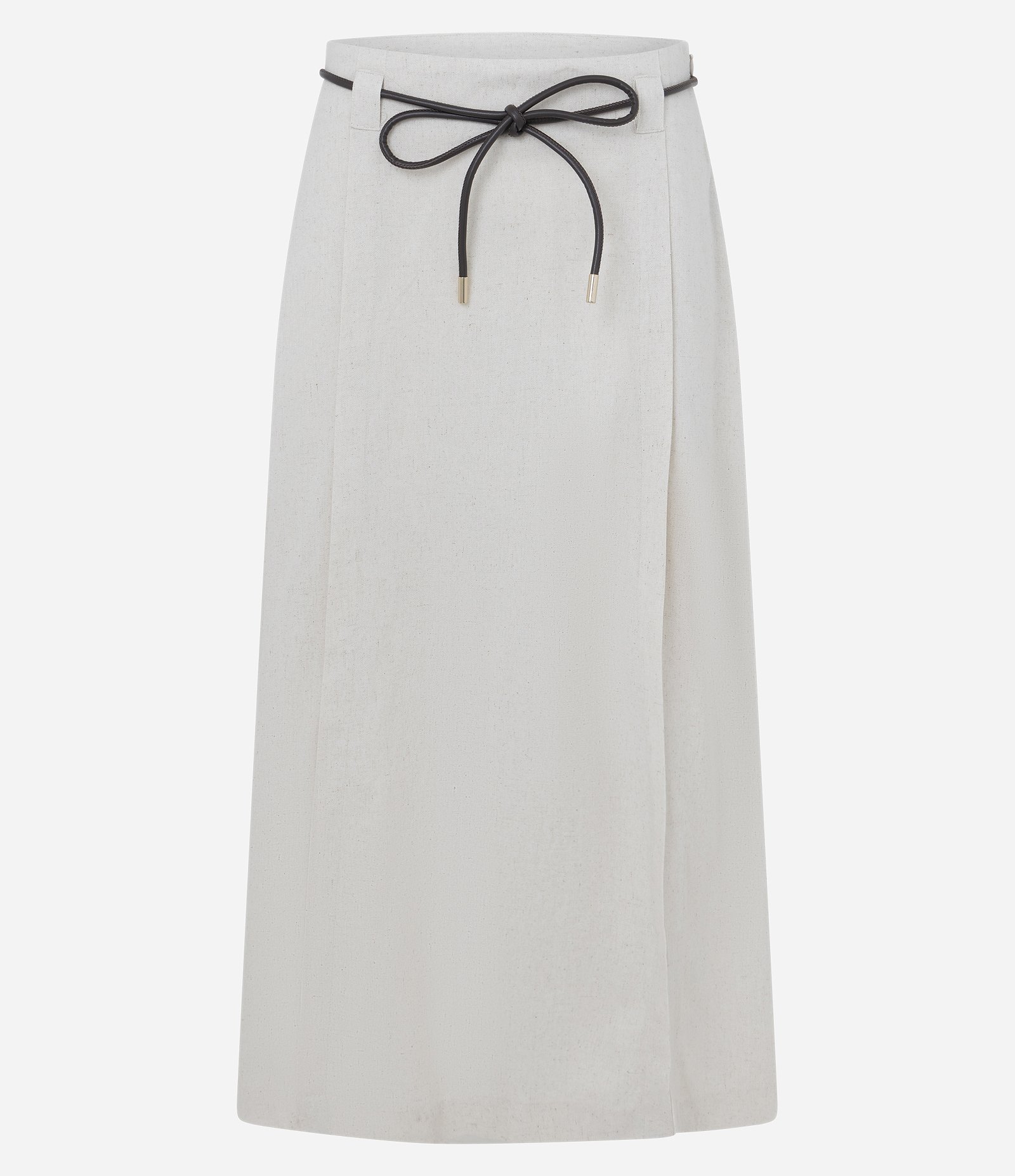Saia Midi Reta em Viscolinho com Fenda e Cintinho Branco 1