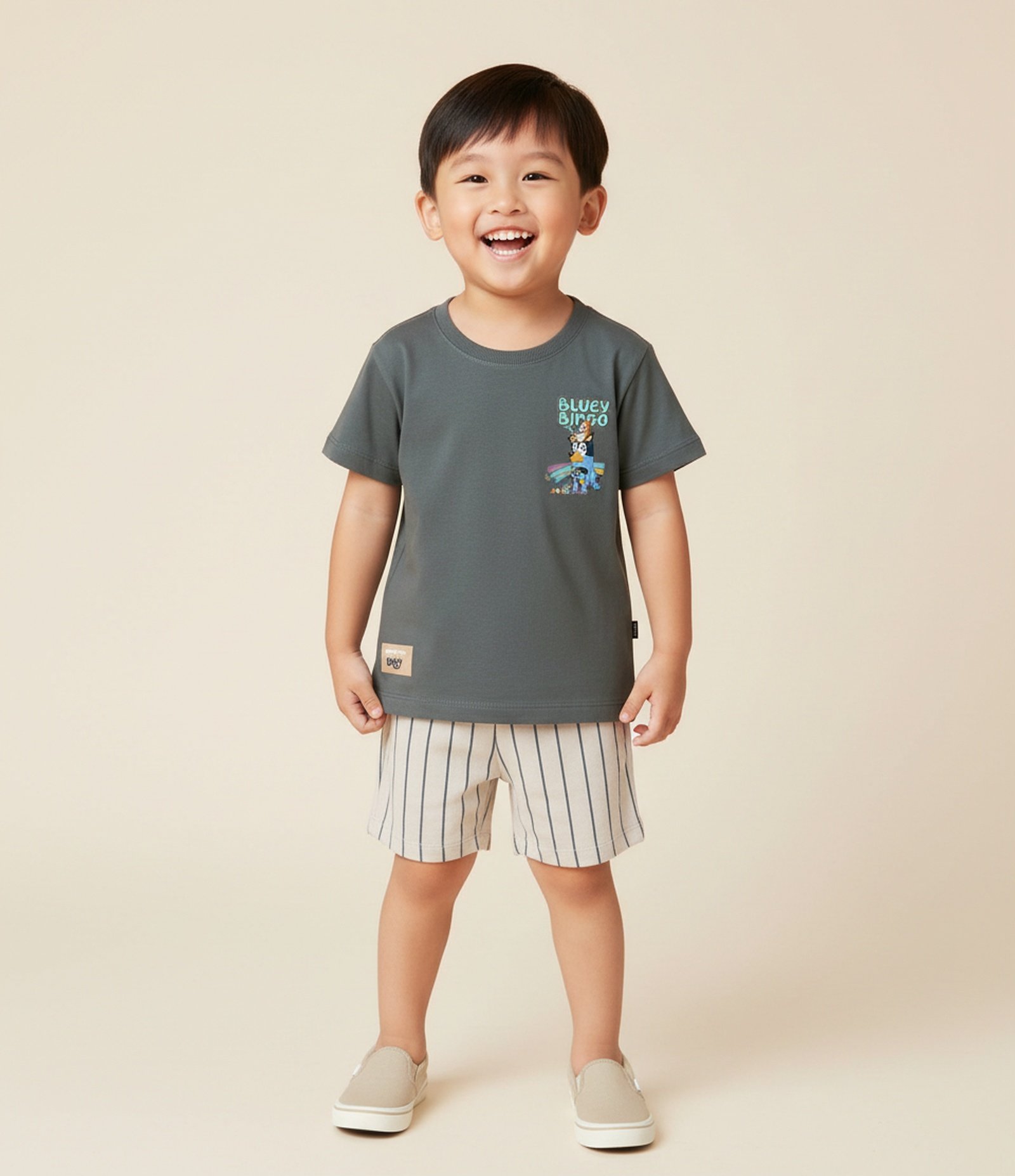 Conjunto Infantil Bluey Com Camiseta E Bermuda Listrada - Tam 2 A 6 Anos Verde/Bege 1