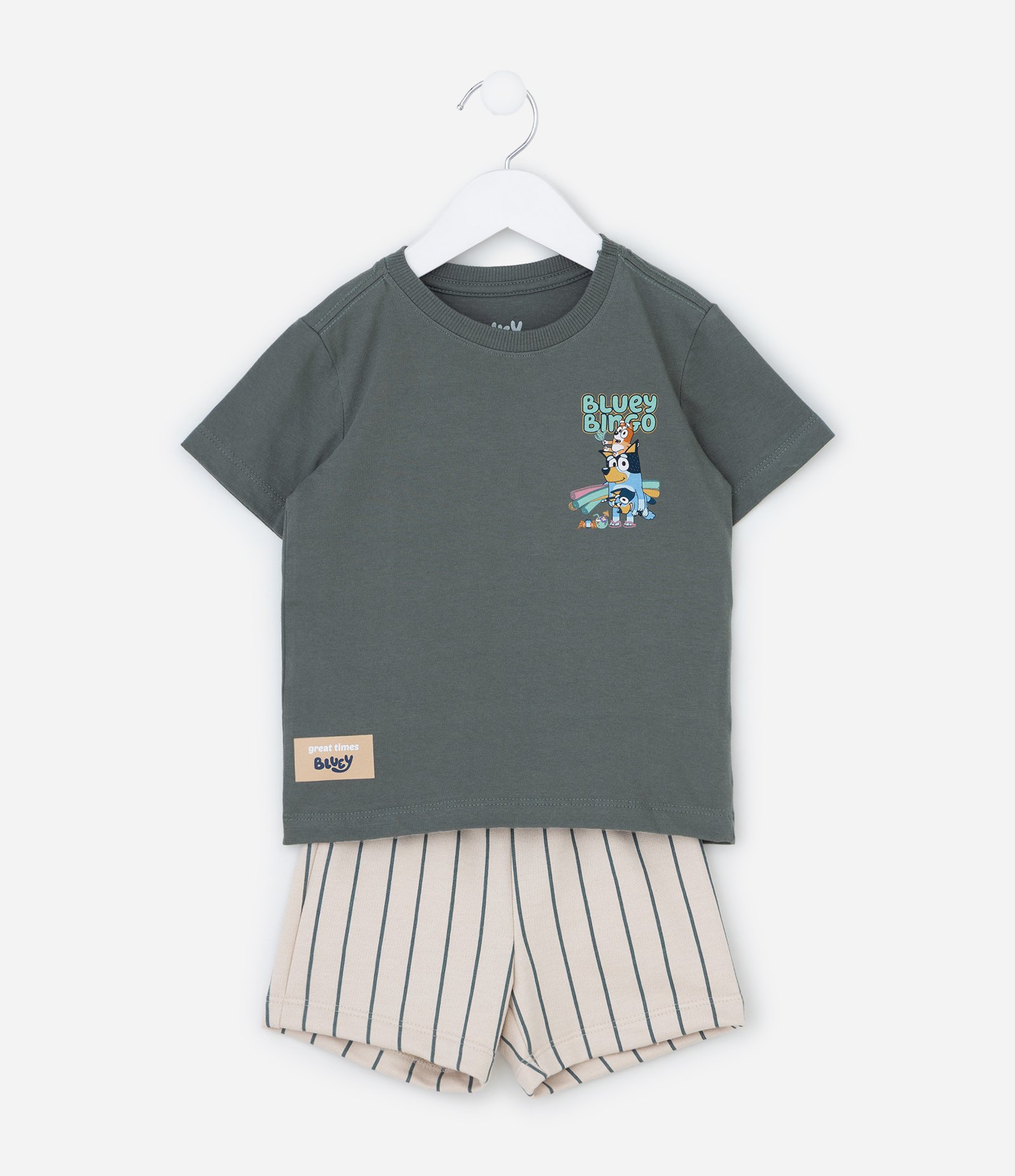 Conjunto Infantil Bluey Com Camiseta E Bermuda Listrada - Tam 2 A 6 Anos Verde/Bege 1