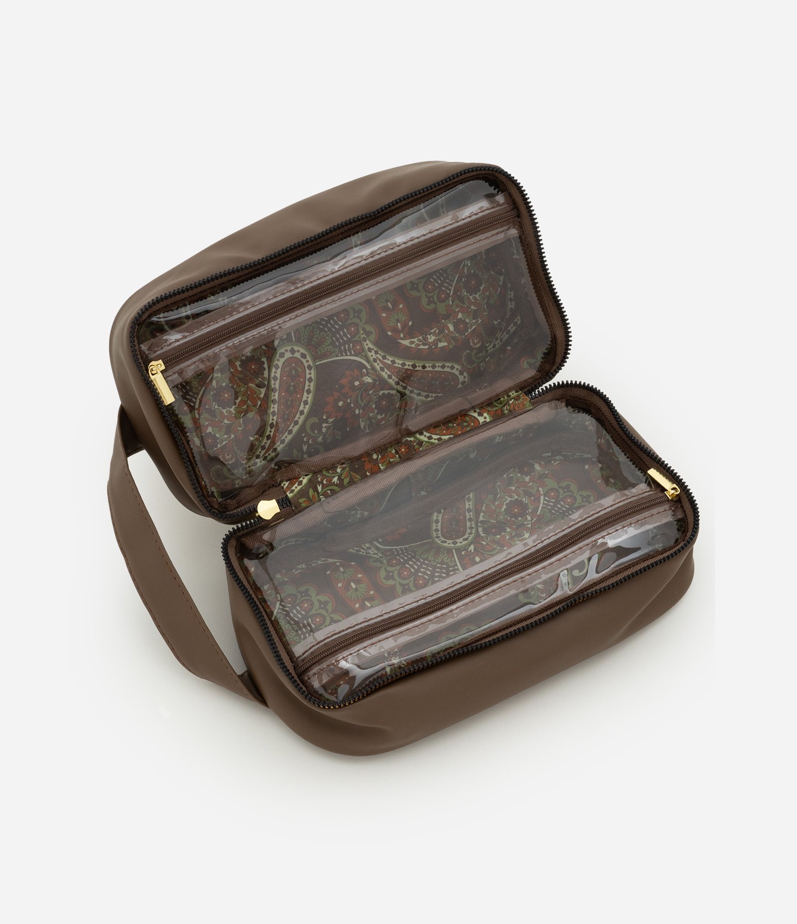 Necessaire Grande com Divisórias Internas e Alça Lateral Marrom 5