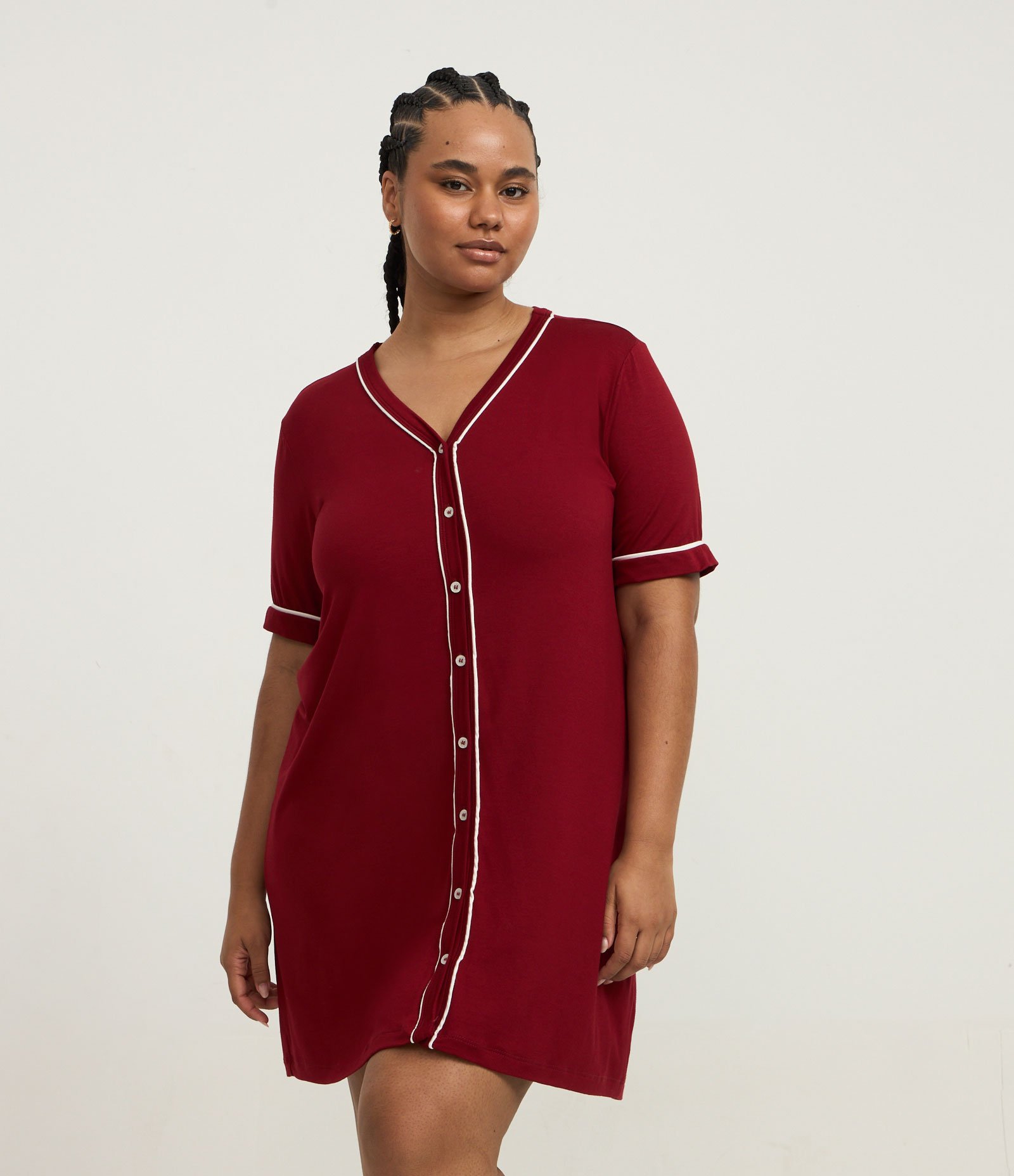 Camisola Curta com Abotoamento Frontal e Detalhes Contrastantes Curve & Plus Size Vermelho 2