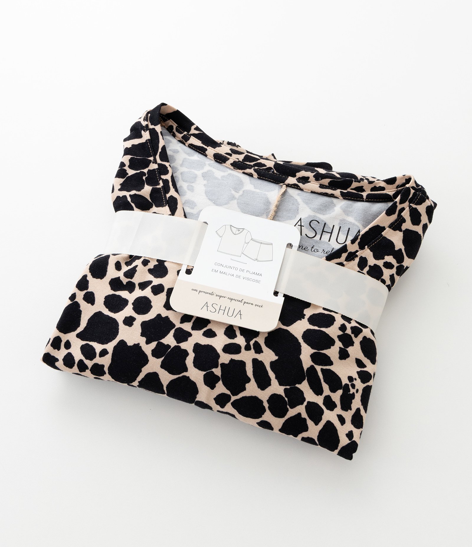 Pijama Short Doll em Viscolycra com Estampa Animal Print Onça Curve & Plus Size Marrom 4