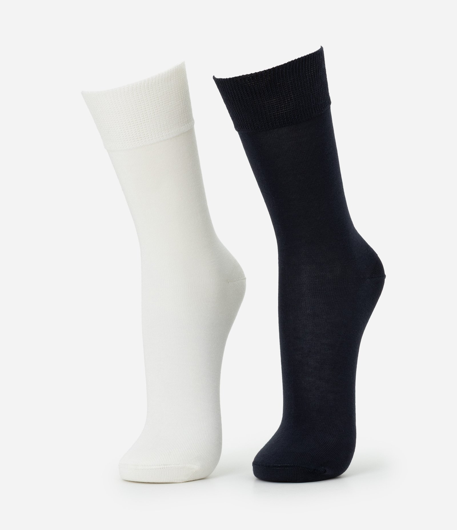 Kit 02 Meias Cano Alto em Poliamida com Bambu Azul Marinho/ Off White 1