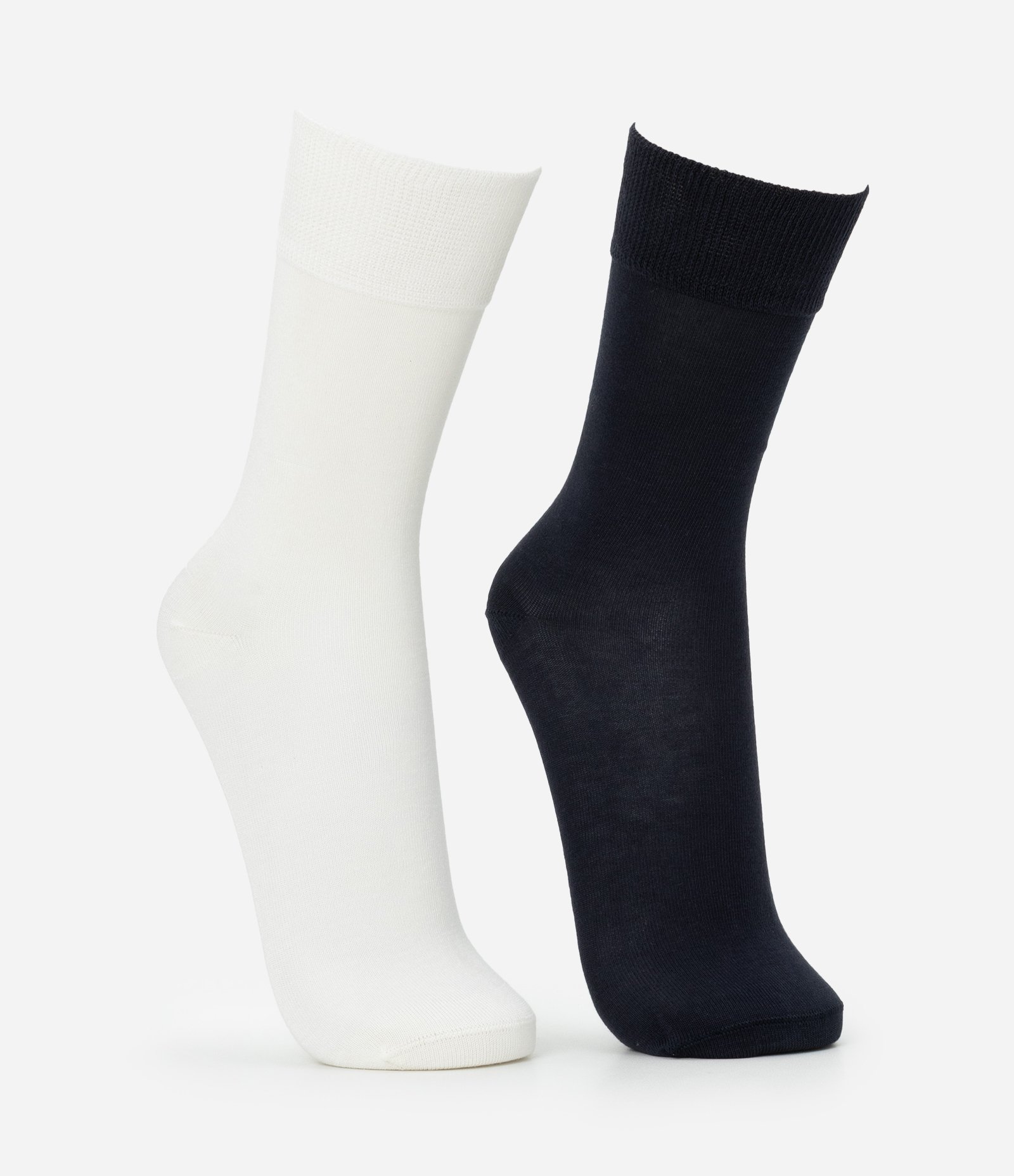 Kit 02 Meias Cano Alto em Poliamida com Bambu Azul Marinho/ Off White 2