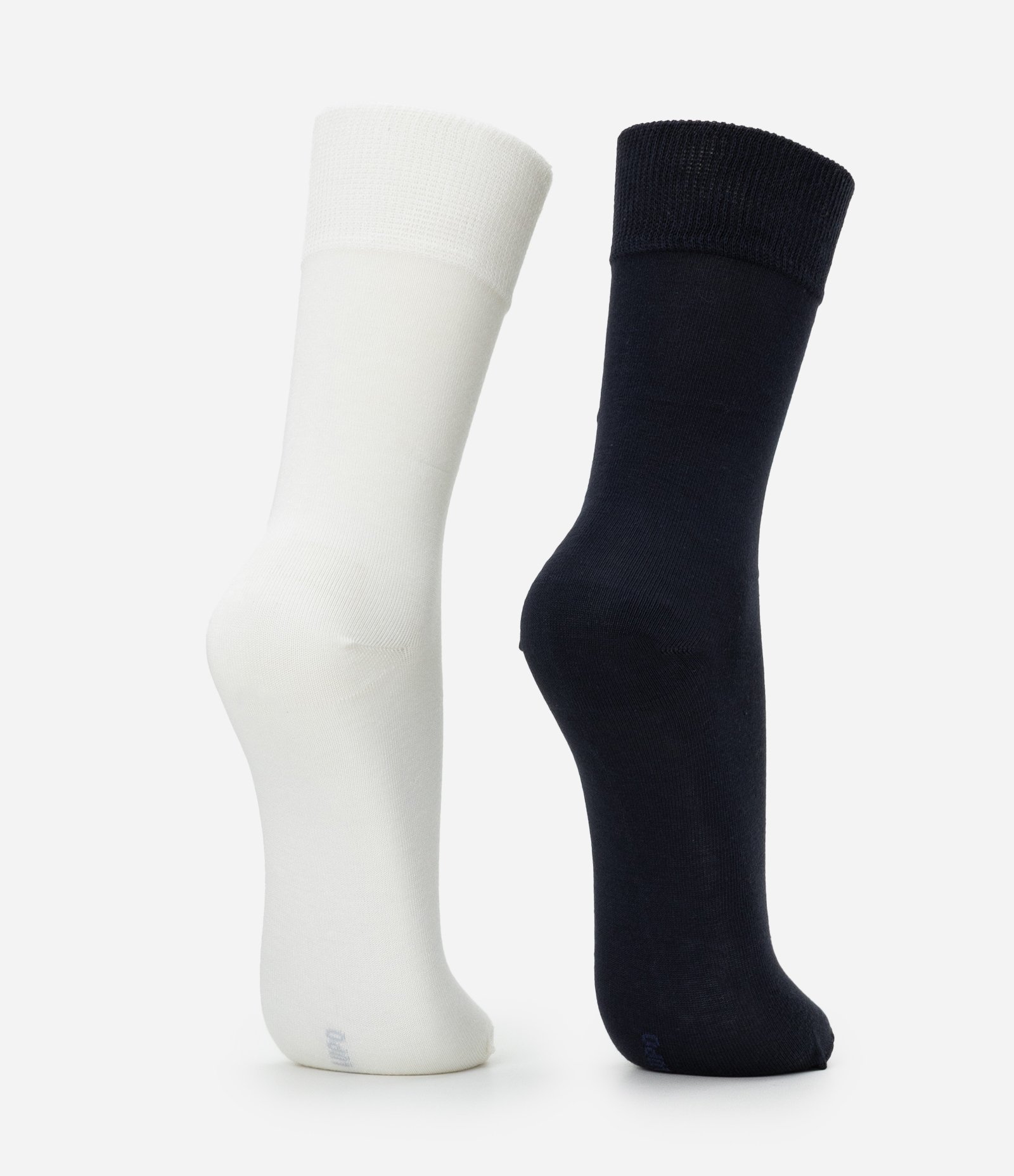 Kit 02 Meias Cano Alto em Poliamida com Bambu Azul Marinho/ Off White 3