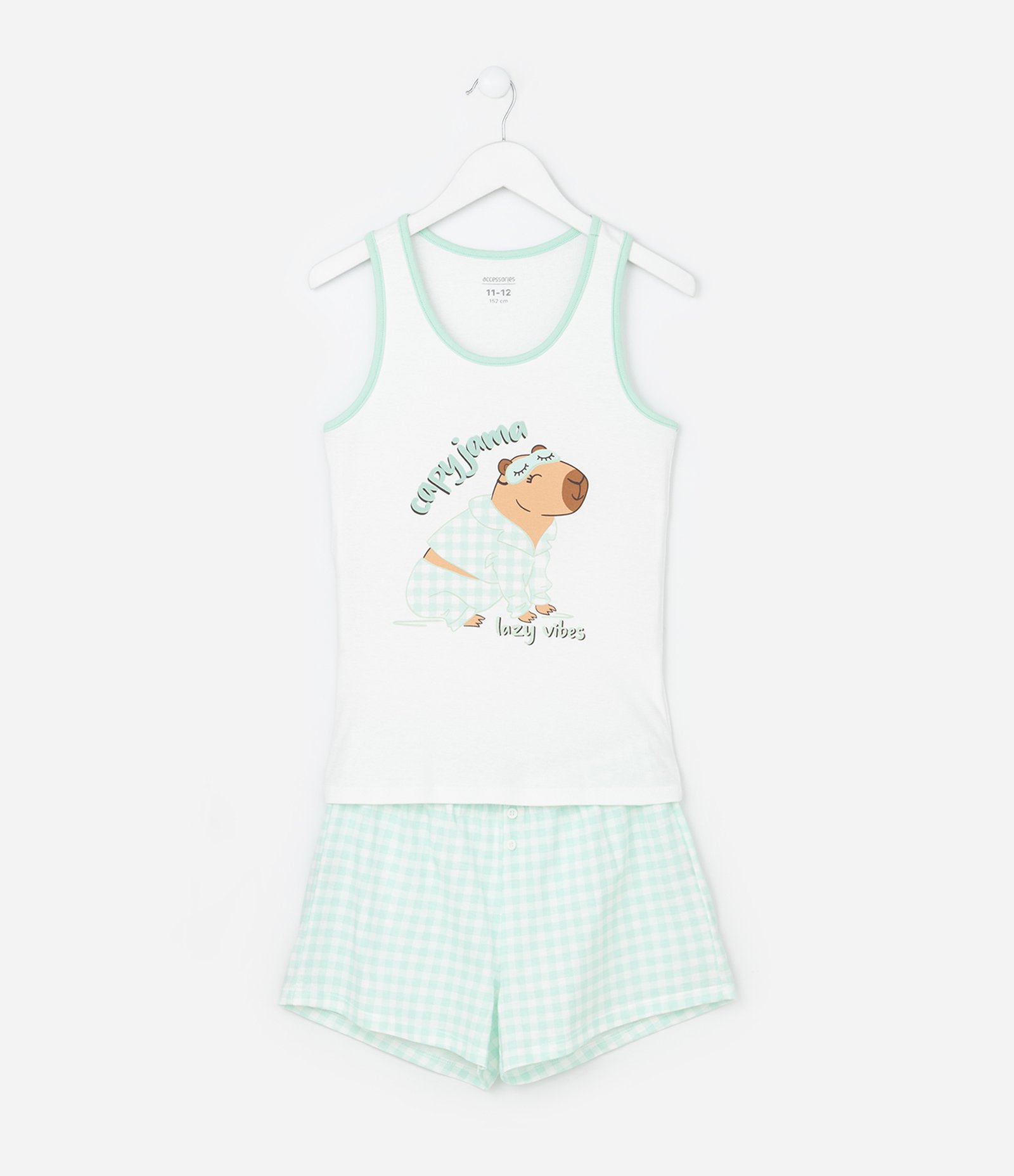 Pijama Curto Infantil com Estampa de Capivara - Tam 5 ao 14 Anos Verde 1