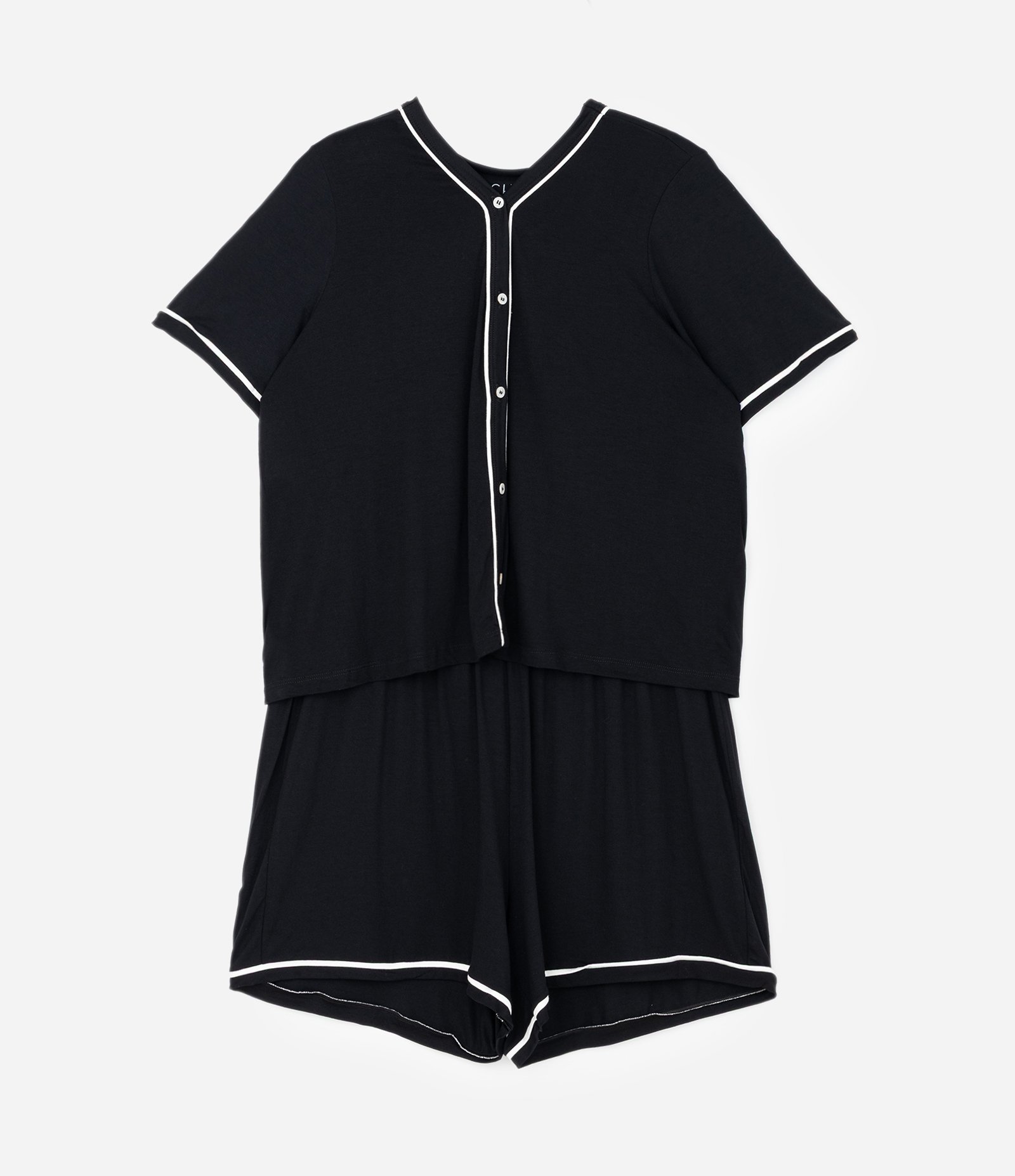 Pijama Curto em Viscolycra com Botões Frontais e Viés Contrastante Curve & Plus Size Preto 5