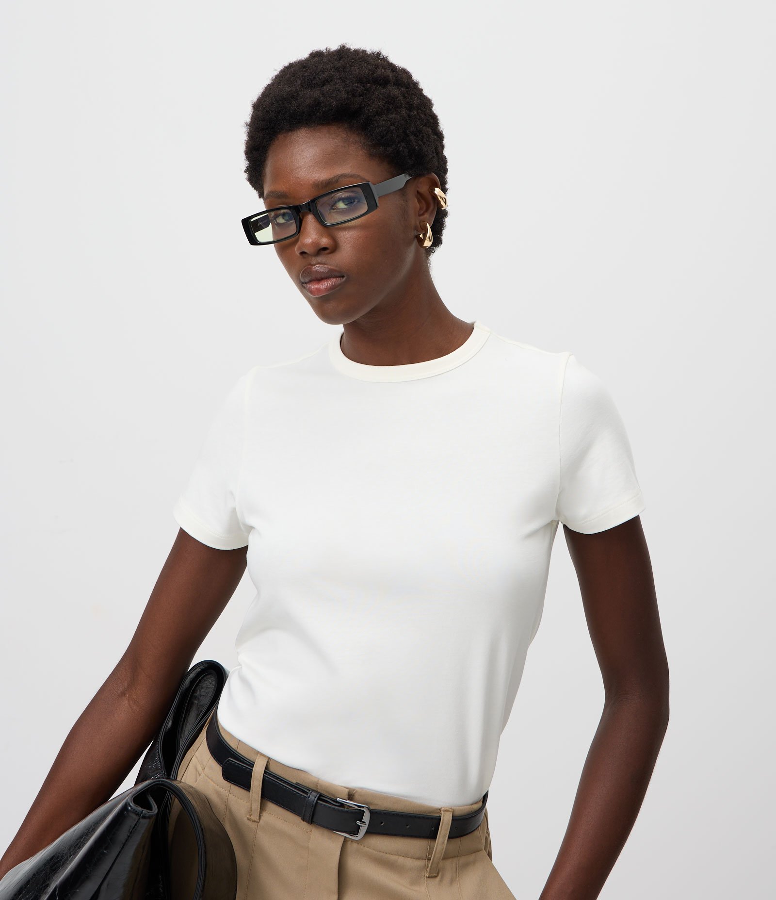 Blusa Slim Básica em Algodão Peruano com Gola Redonda Branco 2