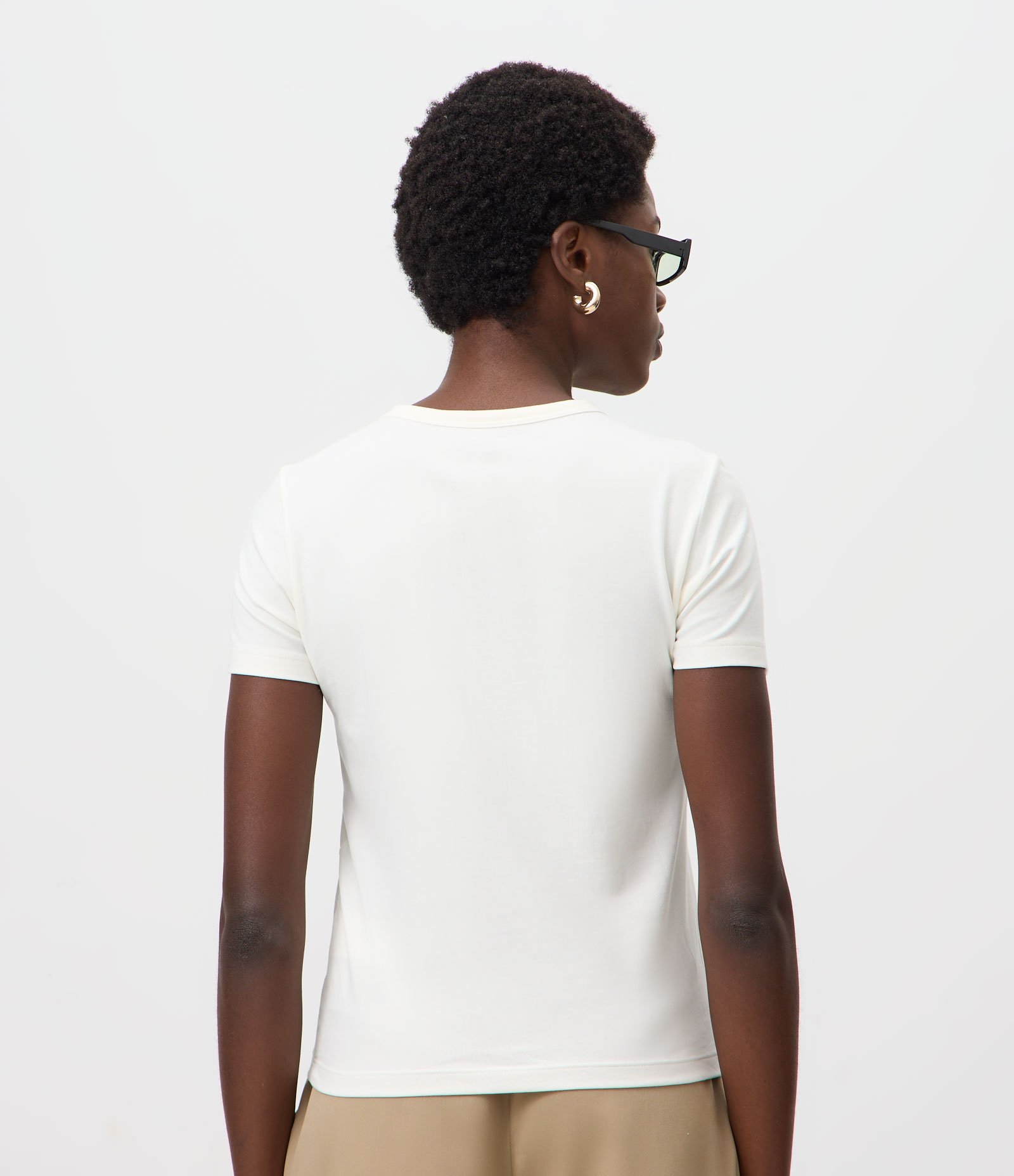 Blusa Slim Básica em Algodão Peruano com Gola Redonda Branco 5
