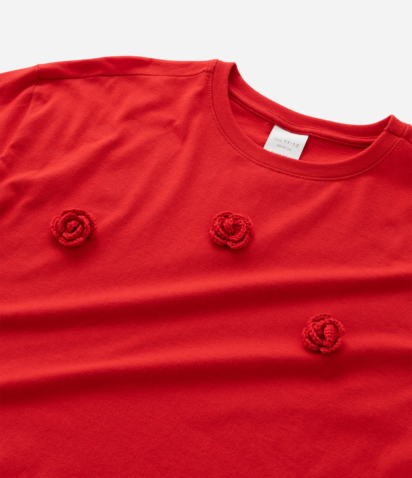 Camiseta Box Infantil com Aplicação de Flores em Crochê - Tam 5 a 14 Anos Vermelho 6