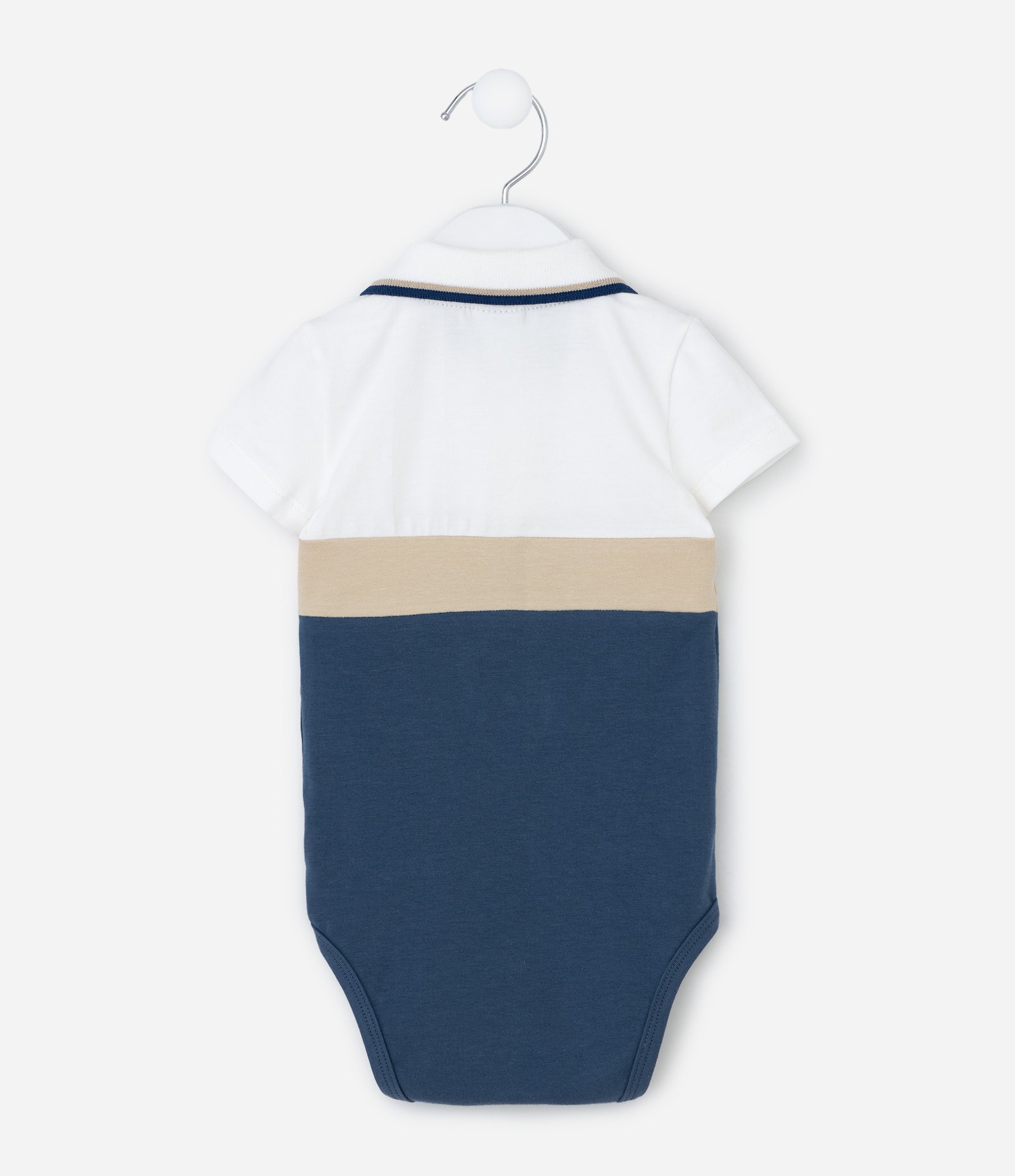 Body Infantil Gola Polo e Estampa Blocos de Cores - Tam 0 a 18 Meses Branco/Bege/Azul 3