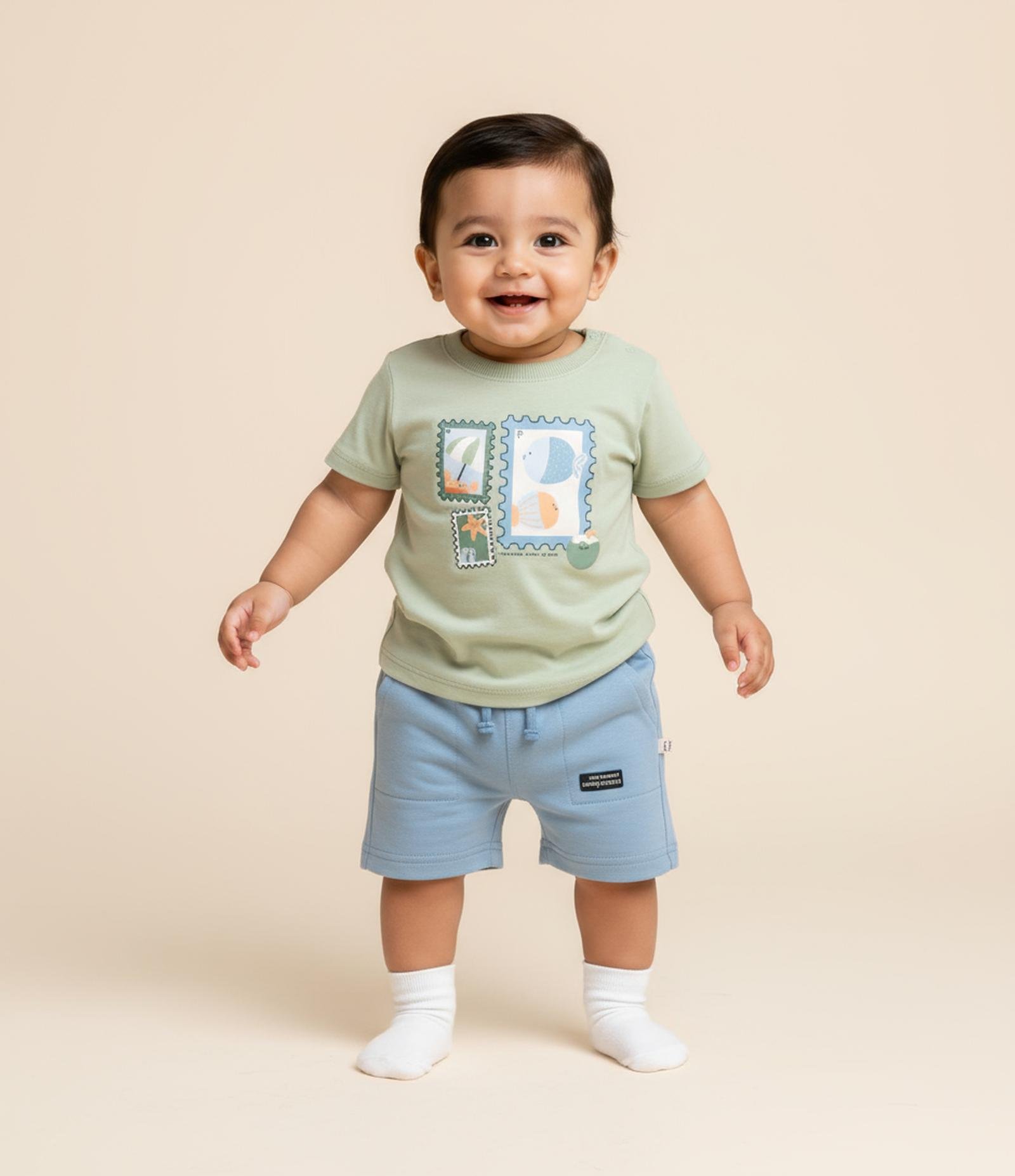 Camiseta Infantil com Estampa de Praia - Tam 0 a 18 Meses Verde 1