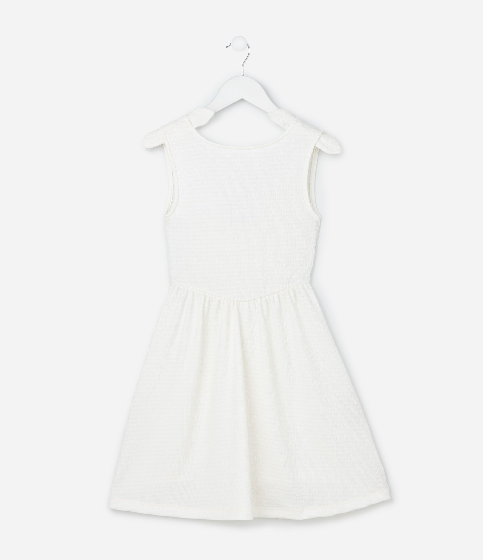 Vestido Infantil em Anarruga com Lacinho Aplicado - Tam 5 a 14 Anos Branco 2
